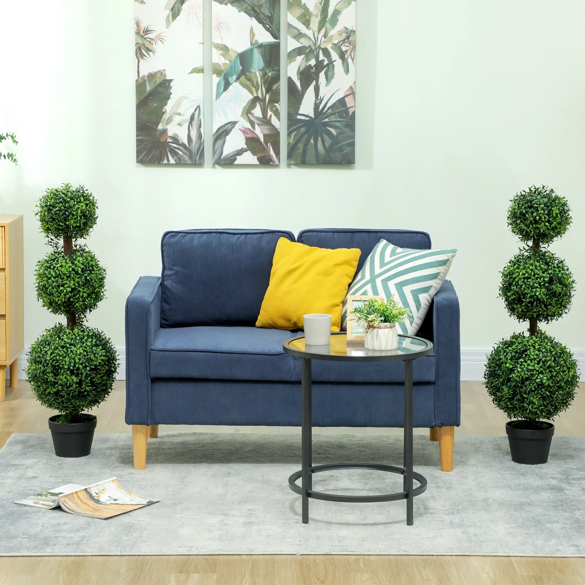 Set of 2 Decorative Artificial Trees, Topiary Ball-shaped Boxwood Trees in Pot, Fake Plants for Home Indoor outdoor Decor, 100cm, Green Bargain Clearance Centre