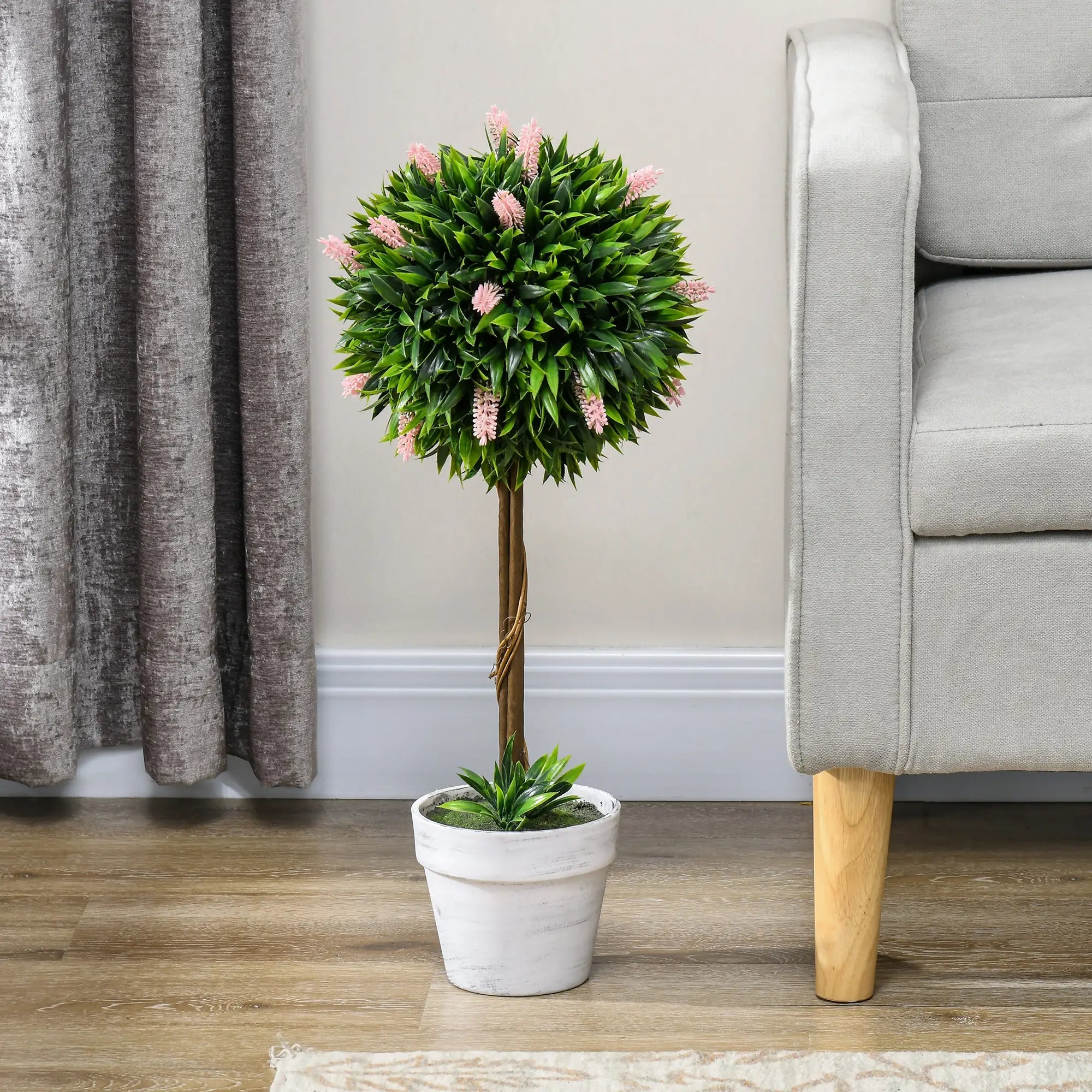 Set of 2 Decorative Artificial Plants Ball Trees with Flower for Home Indoor Outdoor Decor, 60cm ,Pink Bargain Clearance Centre