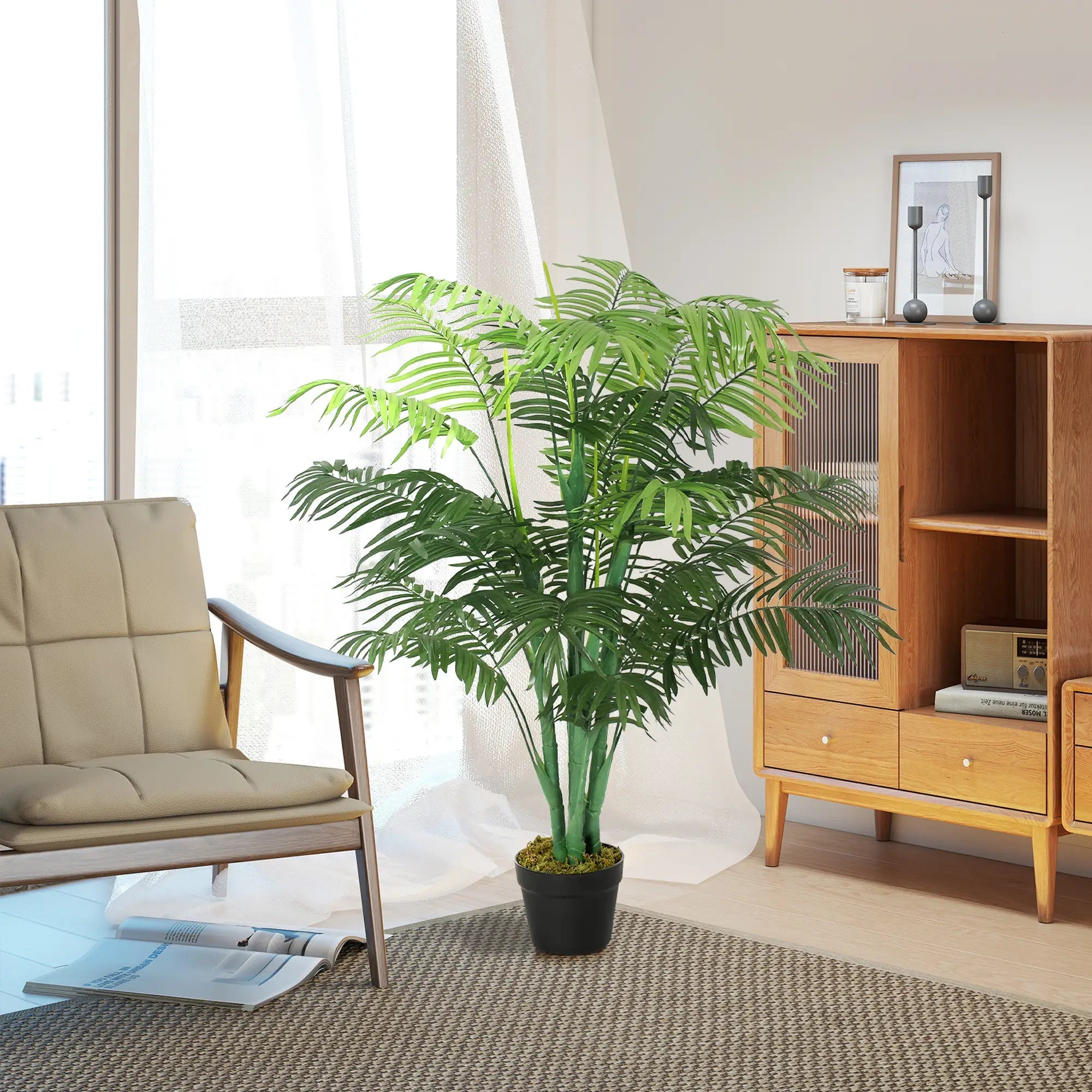 125cm/4FT Artificial Palm Plant Decorative Tree with Nursery Pot, Fake Plastic Indoor Outdoor Home Office Décor, Green Bargain Clearance Centre