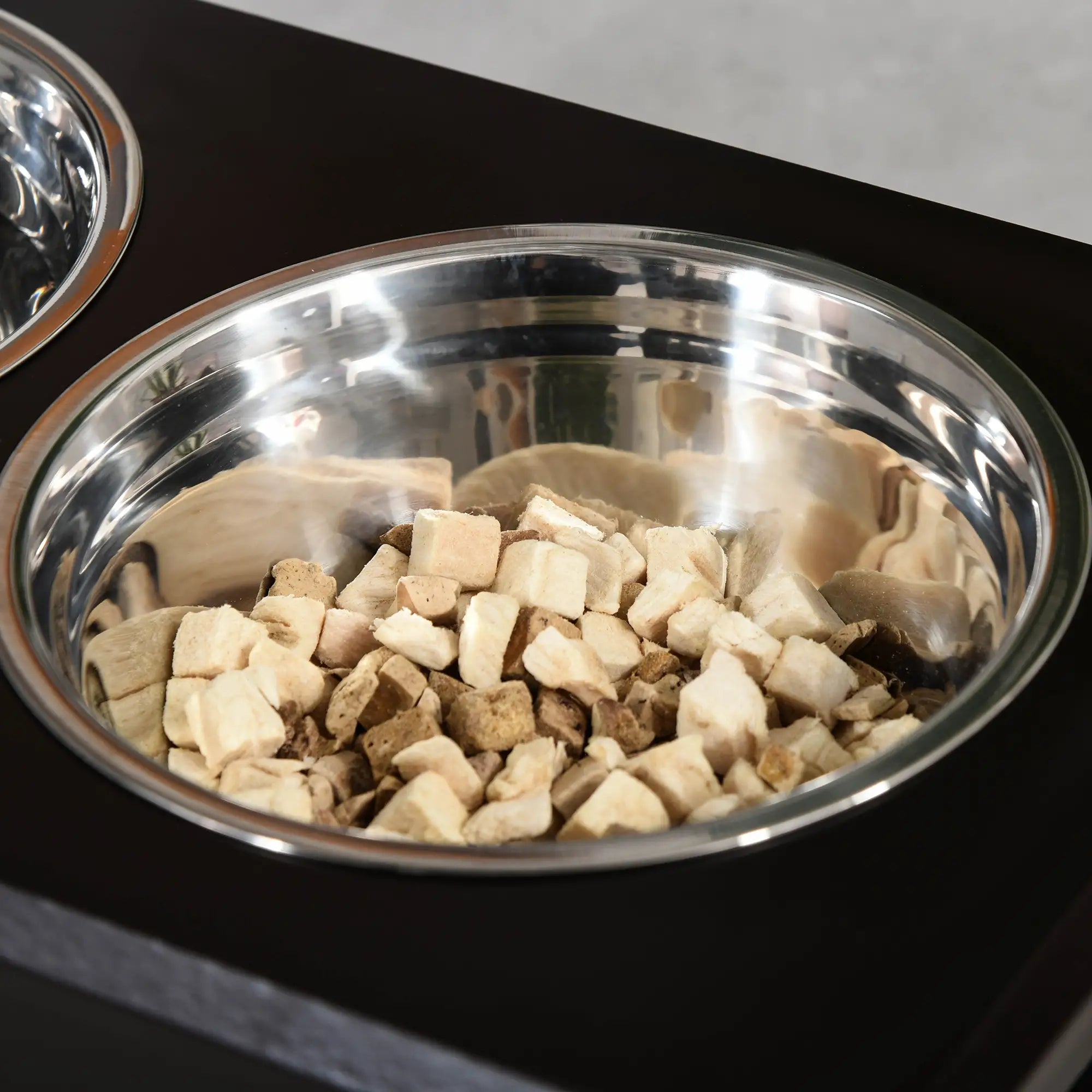 Raised Dog Feeding Bowls with Stand, Stainless Steel for Medium Dog, 58L x 31W x 25H cm - Brown