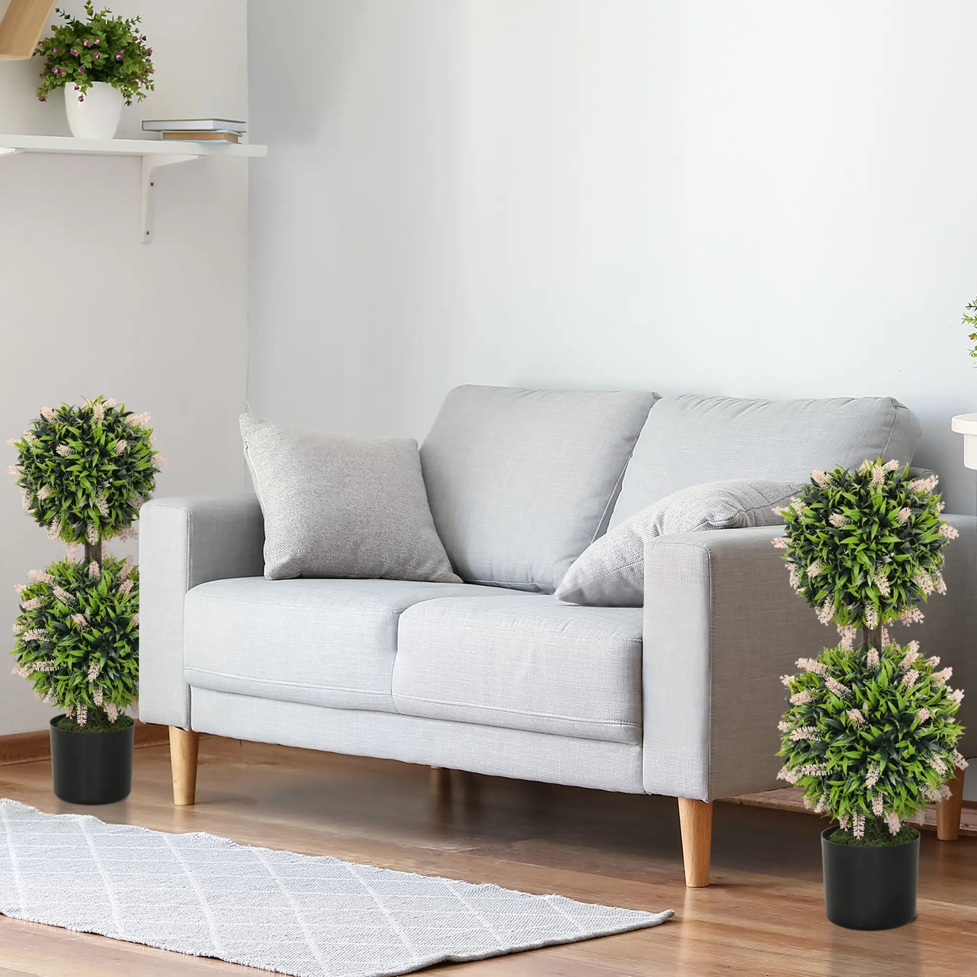 Set of 2 Decorative Artificial Plants Ball Trees with Lavender Flowers in Pot Fake Plants for Home Indoor Outdoor Decor, 70cm, Pink Bargain Clearance Centre