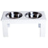 Raised Dog Feeding Bowls with Stand, Stainless Steel for Medium Dog, 58L x 31W x 25H cm - White