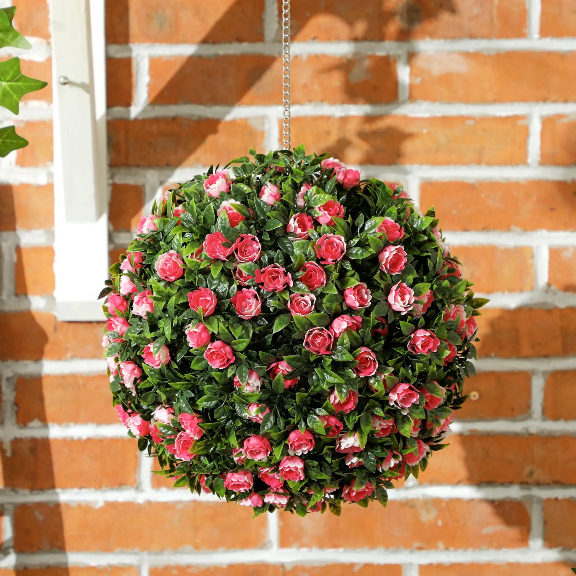 Set of 2 Decorative Artificial Plants, UV-protected Artificial Plant Topiary Rose Balls, Fake Plants for Home Indoor outdoor Decor, 28cm, Pink Bargain Clearance Centre