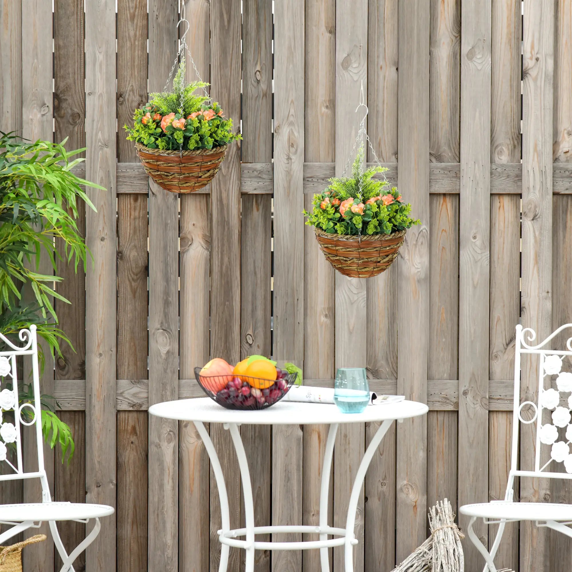 Set of Two Hanging Lisianthus Flower Pots - Orange/Green Bargain Clearance Centre