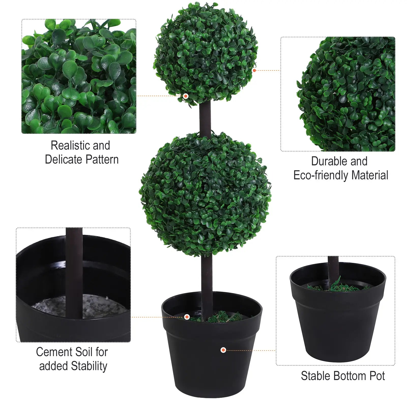 Set of 2 Artificial Boxwood Ball Topiary Trees Potted Decorative Plant Outdoor and Indoor Décor (67cm) Bargain Clearance Centre