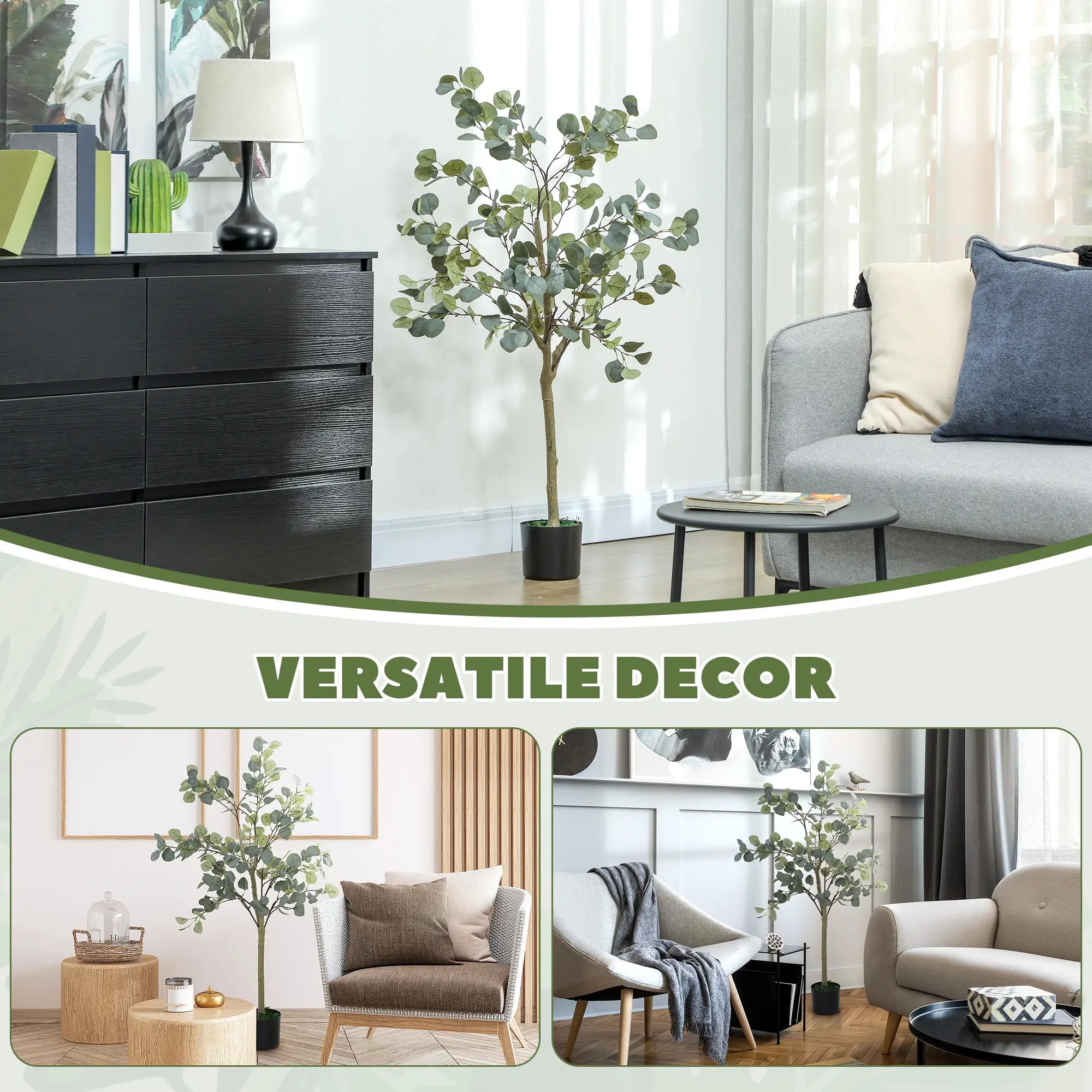 Set of 2 Decorative Artificial Tree, 4ft/ 120cm Silk Eucalyptus Trees with 230 Silver Dollar Leaves in Pot, Fake Plants for Home, Office, Living Room, Indoor Decor Bargain Clearance Centre