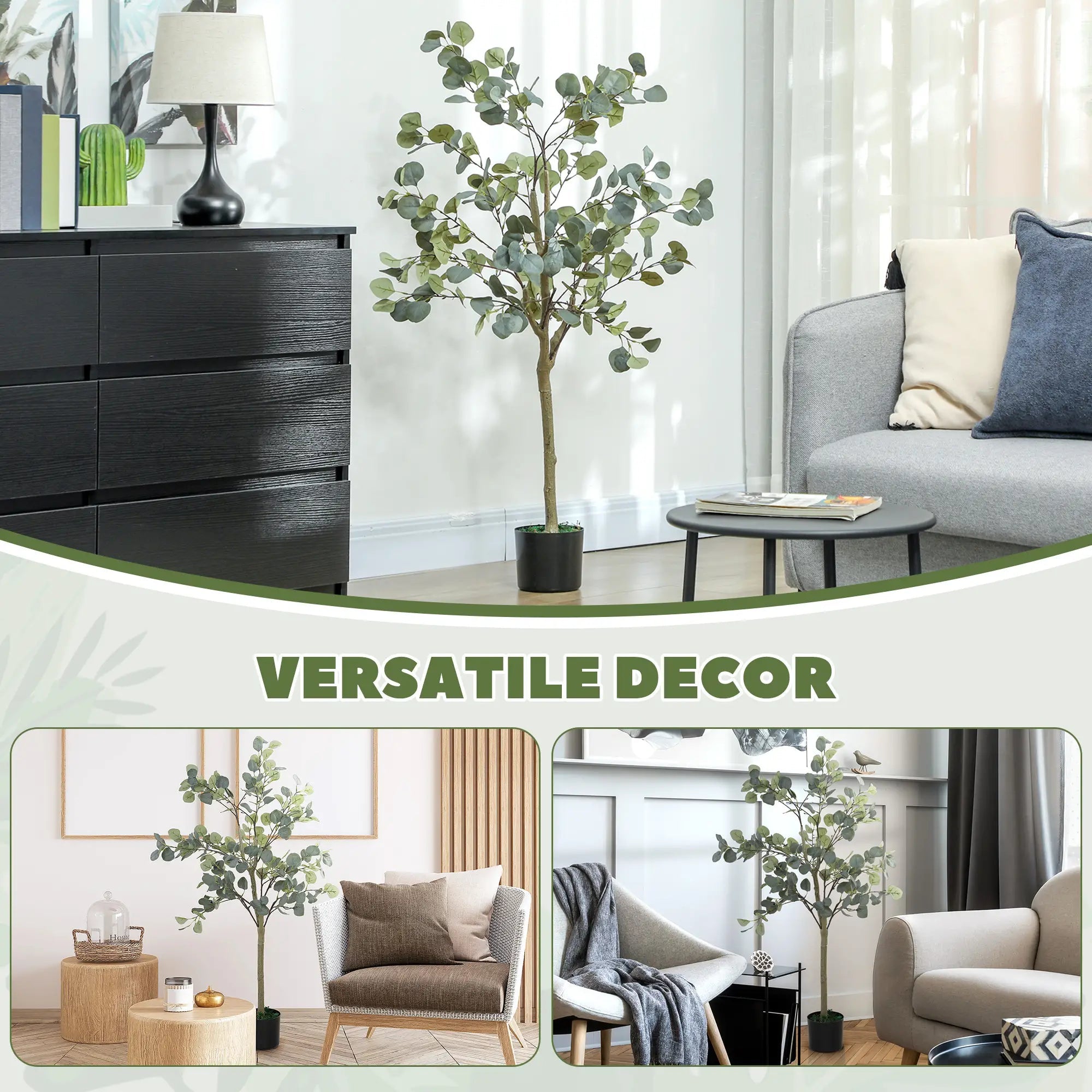 Decorative Artificial Tree, 5ft/ 150cm Silk Eucalyptus Tree with 230 Silver Dollar Leaves in Pot, Fake Plant for Home, Office, Living Room, Indoor Decor Bargain Clearance Centre