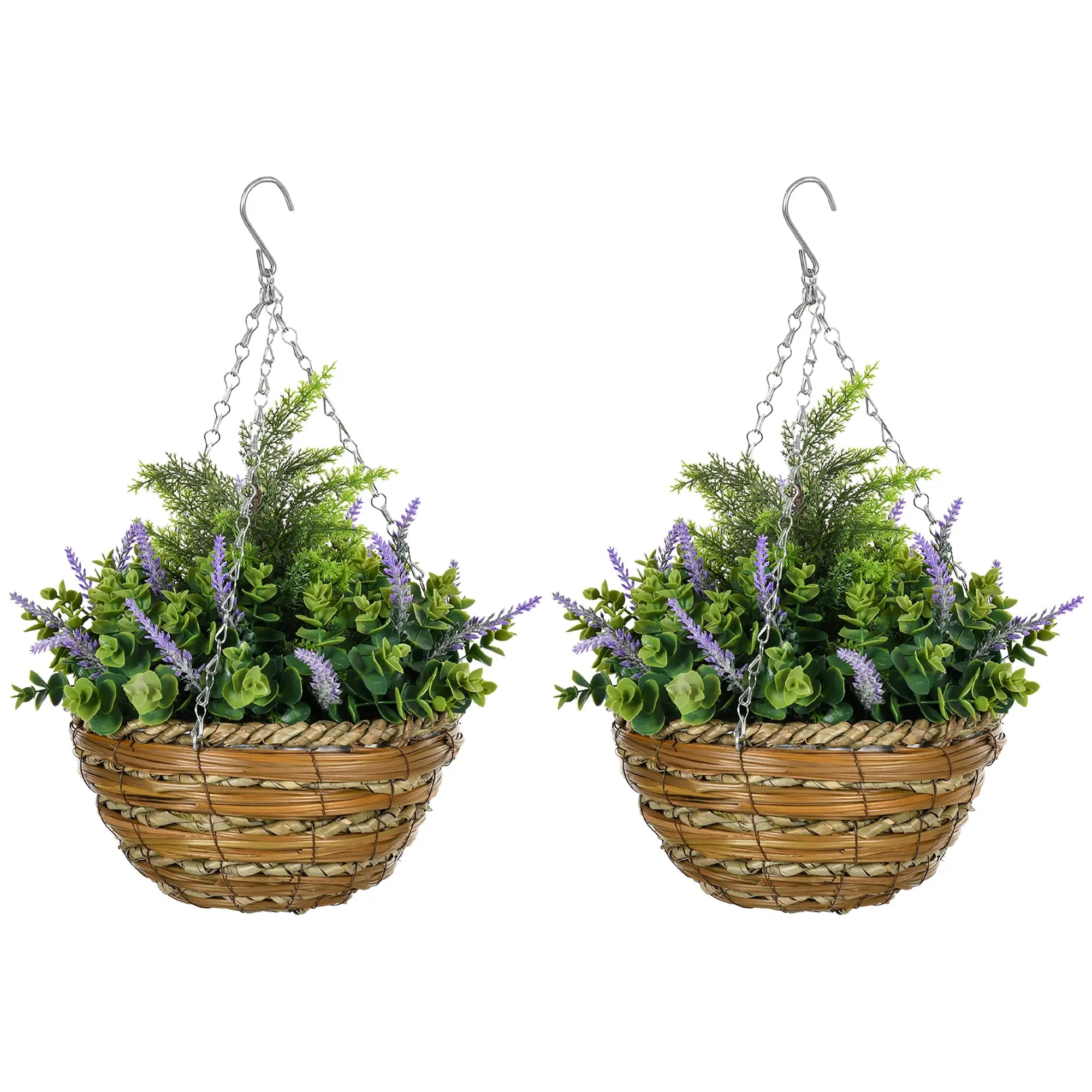 Set of Two Artificial Hanging Lavender Flower Pots - Purple Bargain Clearance Centre
