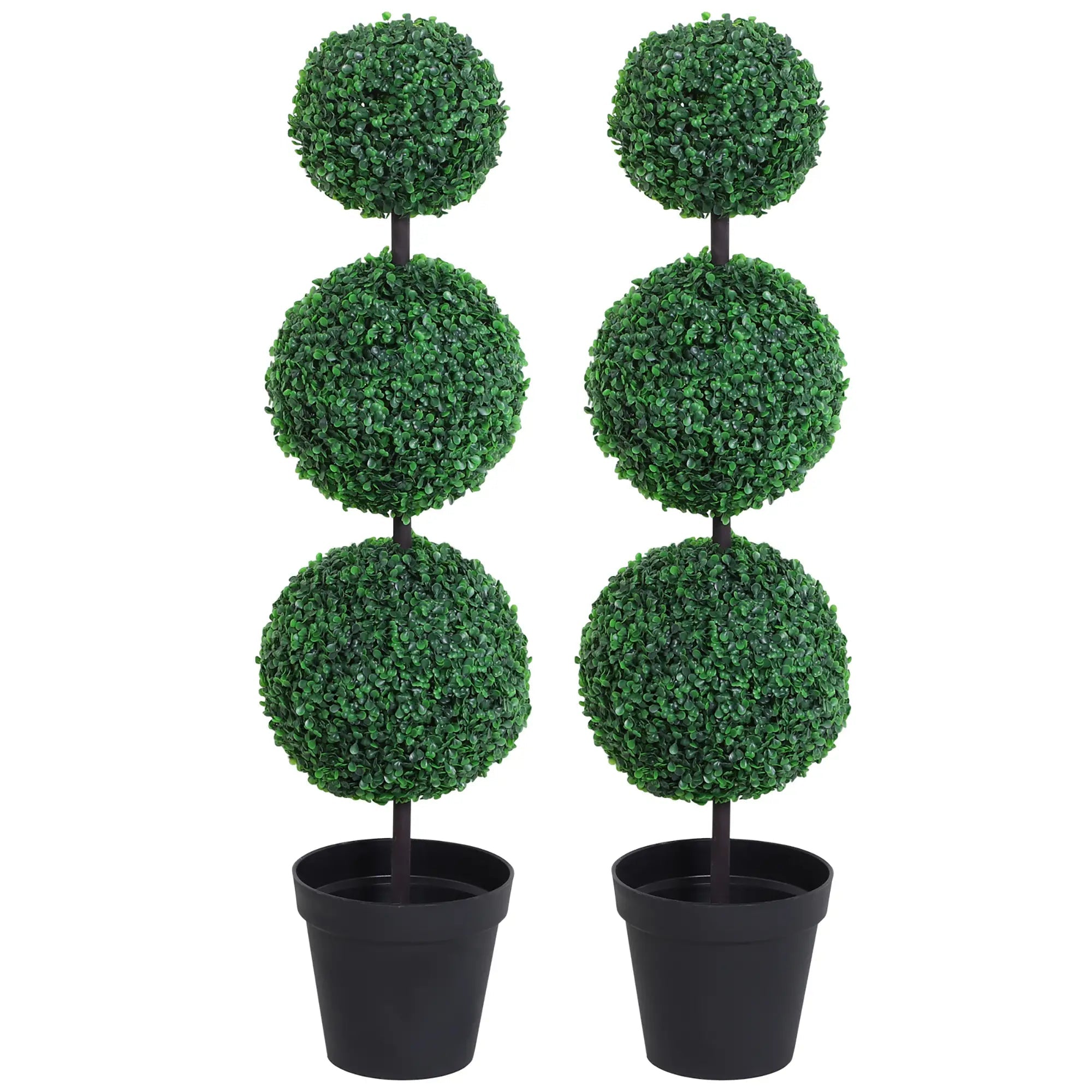 Set of 2 Artificial Boxwood Ball Topiary Trees Potted Decorative Plant Outdoor and Indoor Décor (112cm) Bargain Clearance Centre