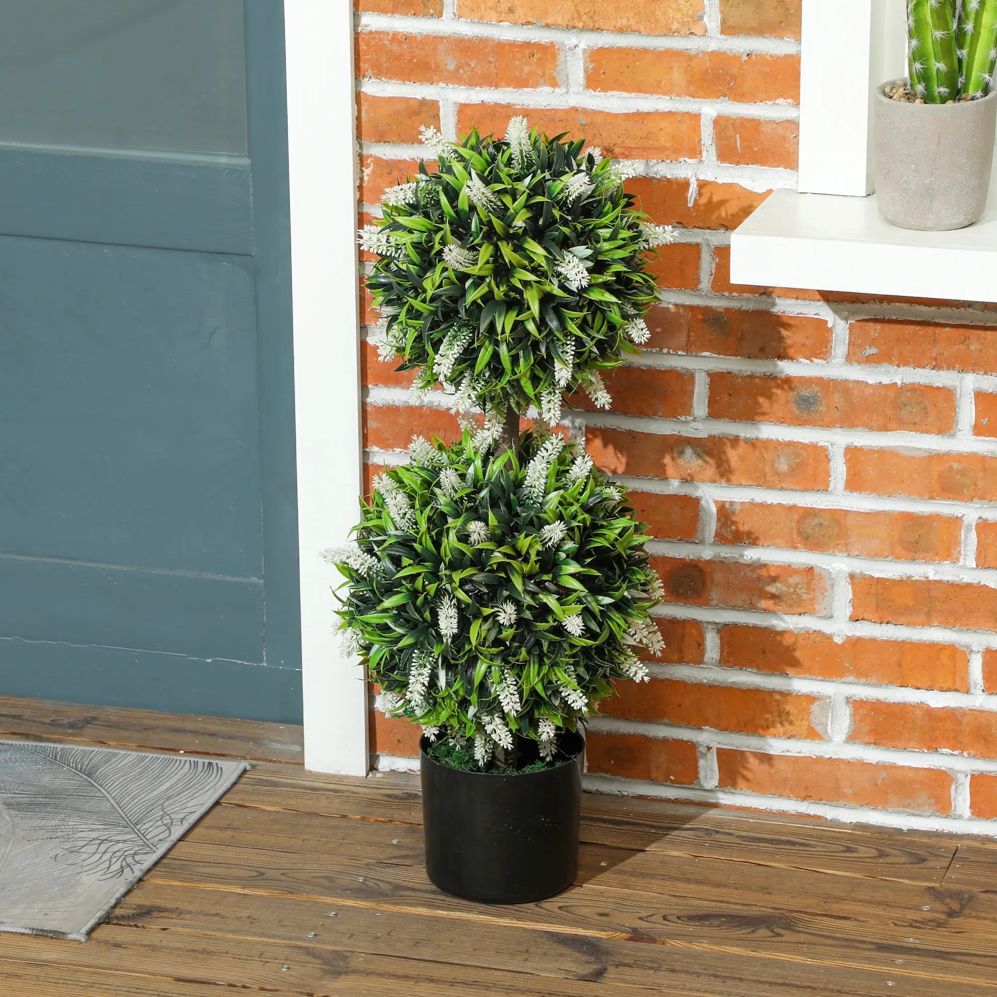 Set of 2 Decorative Artificial Plants Ball Trees with Lavender Flowers in Pot Fake Plants for Home Indoor Outdoor Decor, 70cm, White Bargain Clearance Centre