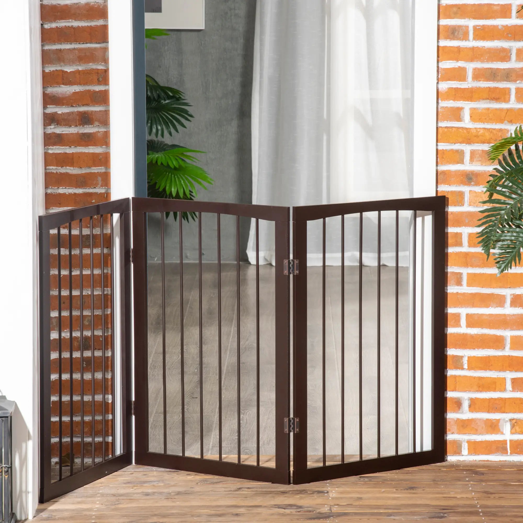 3 Panel Stair Gate Foldable Dog Door Gate Indoor Free Standing Safety Gate Pet Barrier 76cm Height