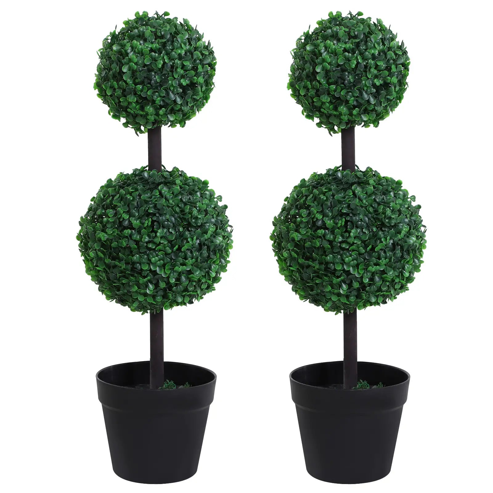 Set of 2 Artificial Boxwood Ball Topiary Trees Potted Decorative Plant Outdoor and Indoor Décor (67cm) Bargain Clearance Centre