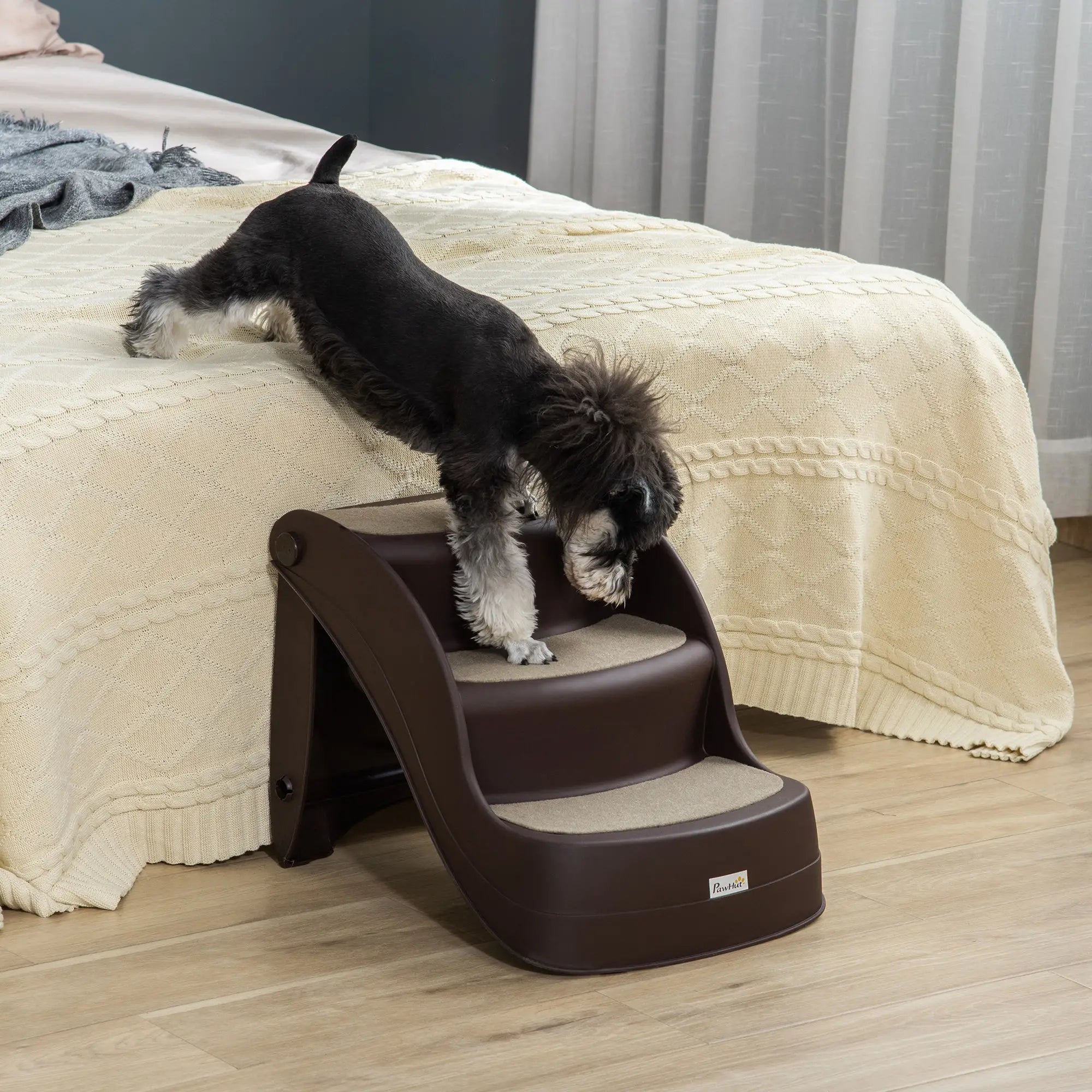 Foldable Pet Stairs Portable Dog Steps 3-Step Design with Non-slip Mats for High Beds, Sofas, 49 x 38 x 38 cm, Brown