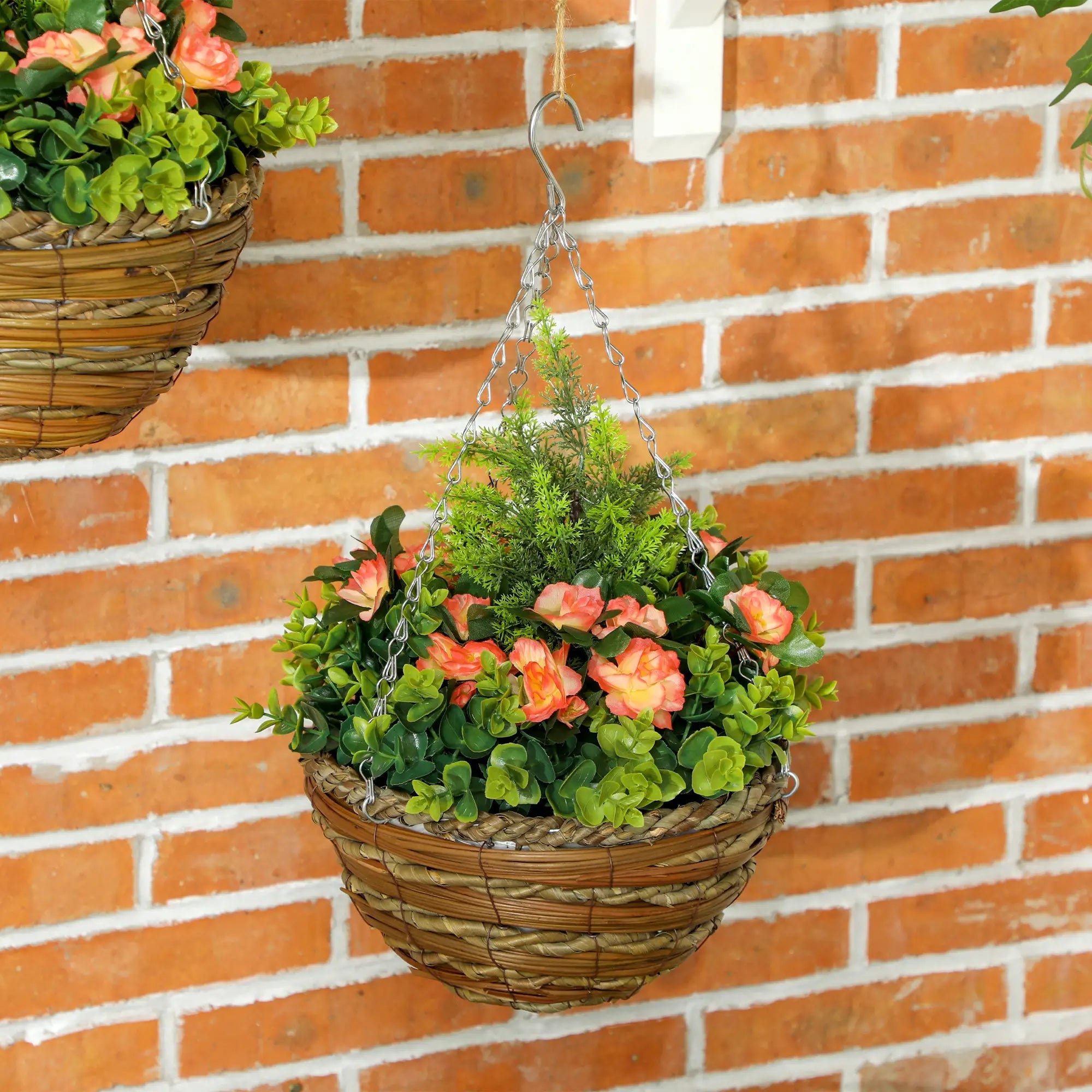 Set of Two Hanging Lisianthus Flower Pots - Orange/Green Bargain Clearance Centre