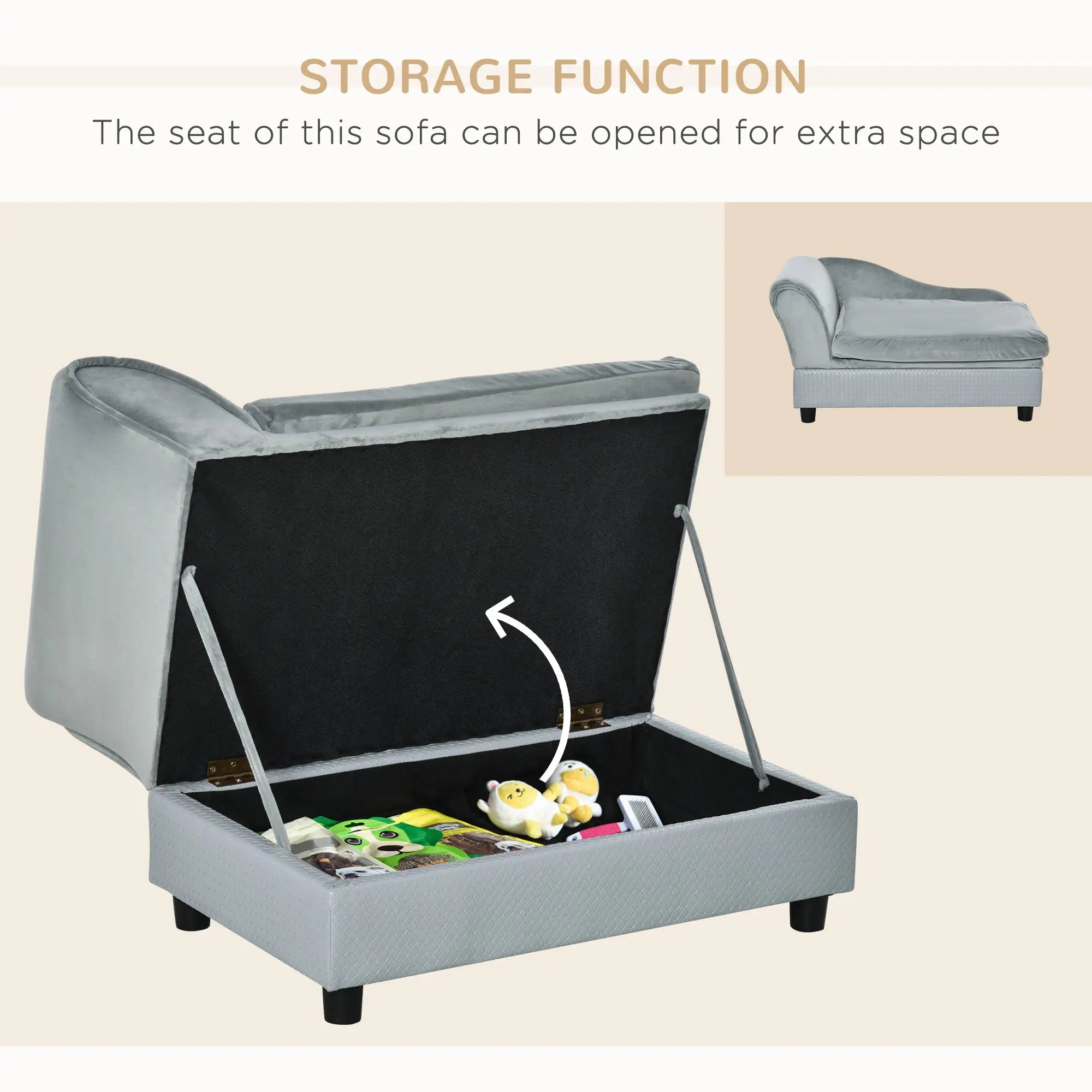 Sofa Chair, with Storage, Cushion, for Small Dogs, Cats - Light Grey