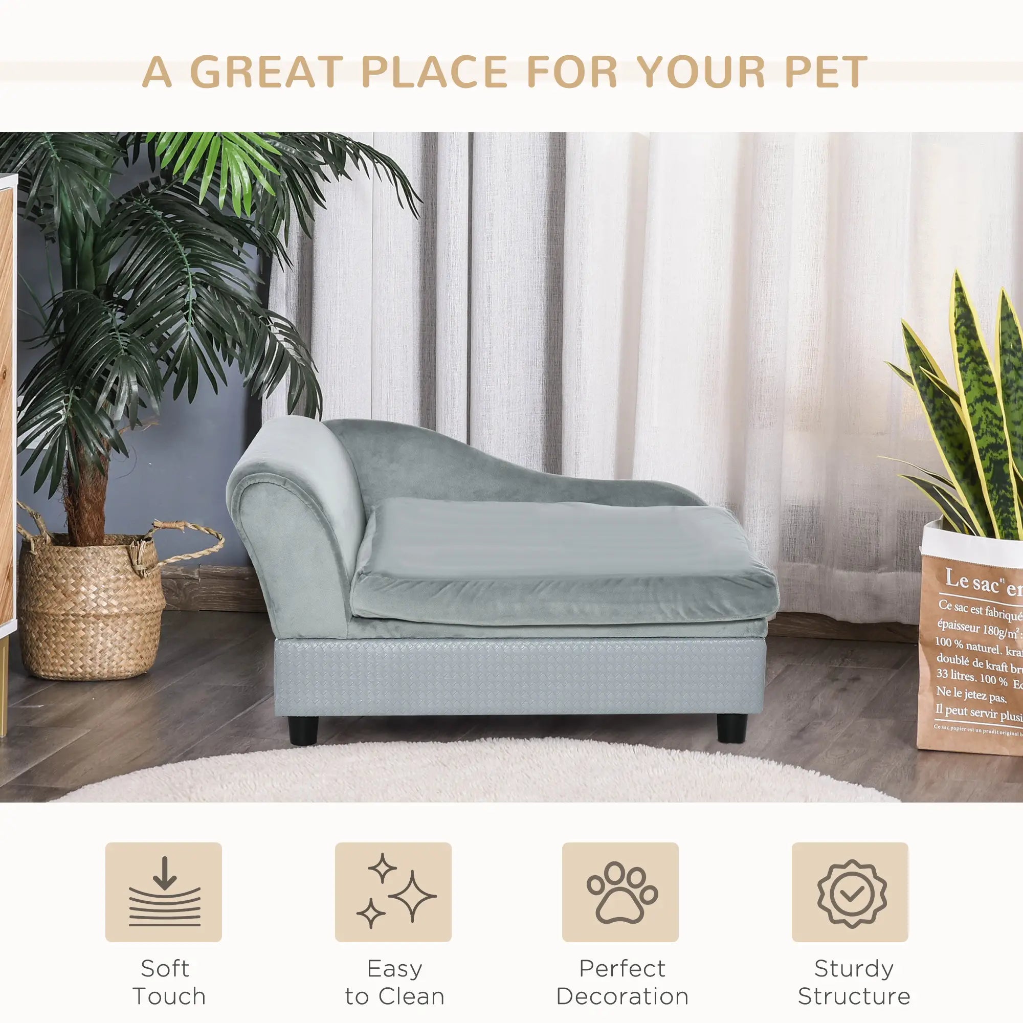 Sofa Chair, with Storage, Cushion, for Small Dogs, Cats - Light Grey