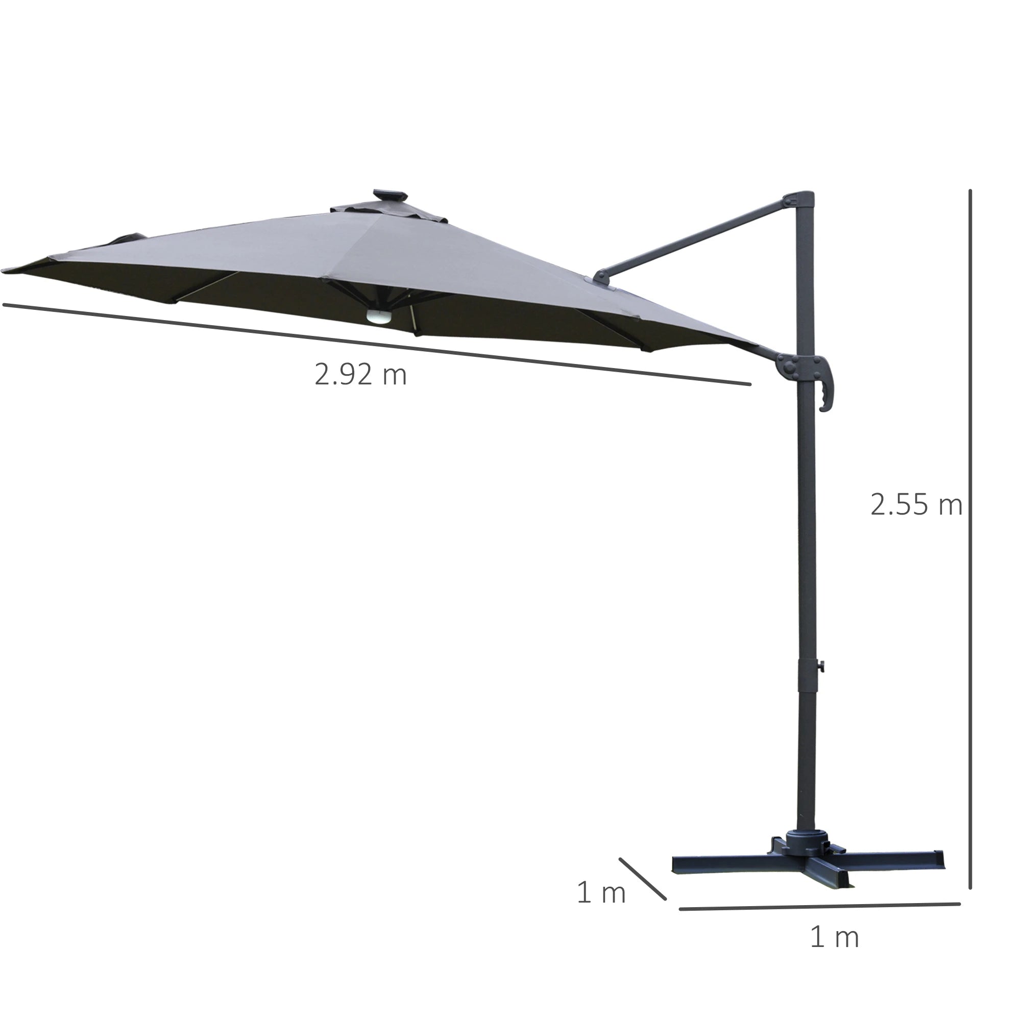 3(m) LED Cantilever Parasol Outdoor Sun Umbrella w/ Base Solar Lights Grey