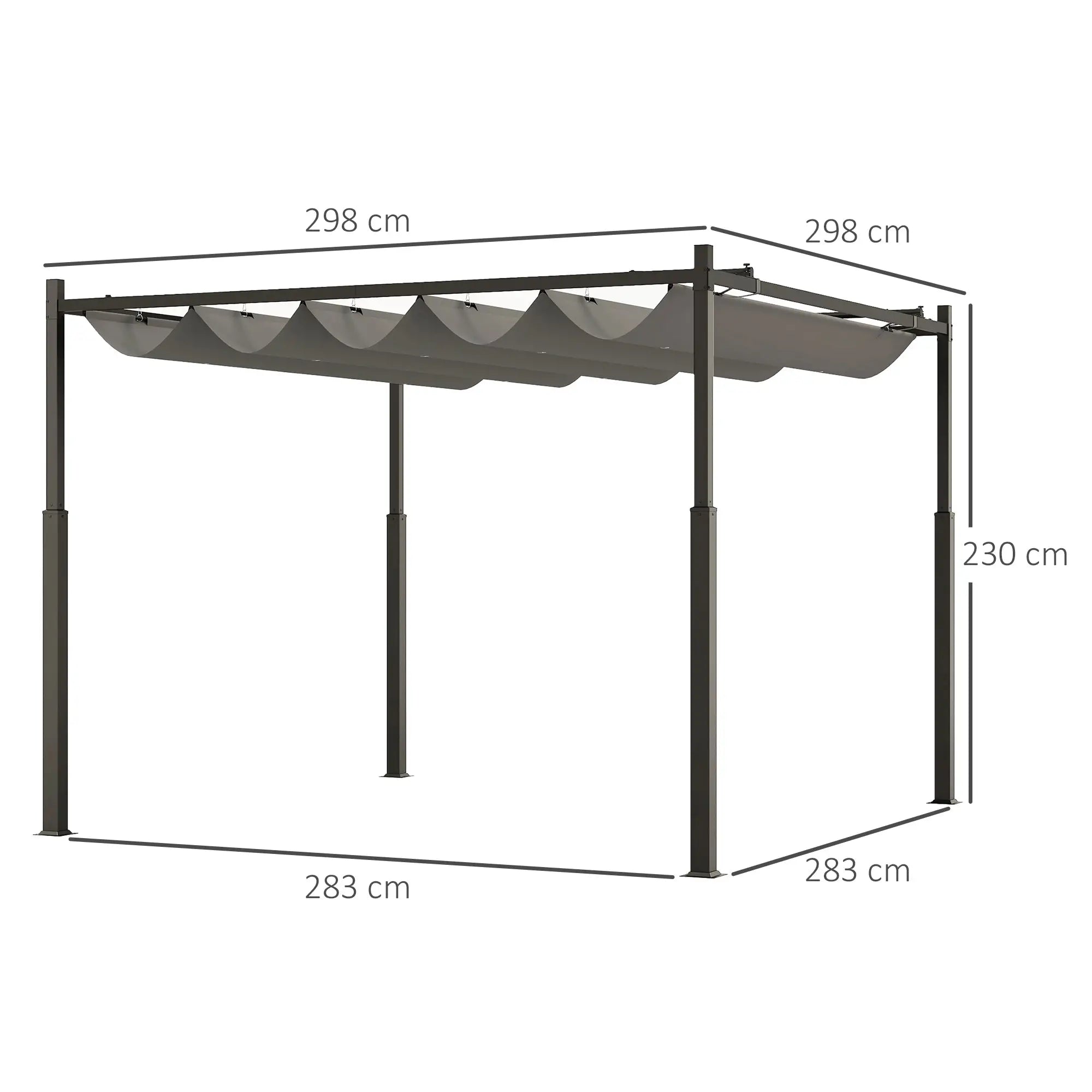 3 x 3(m) Metal Pergola with Retractable Roof and Magnetic Fixture, Outdoor Gazebo Garden Pergola Kit Sun Shade Canopy, UPF30+, 80mm Metal Column, Grey