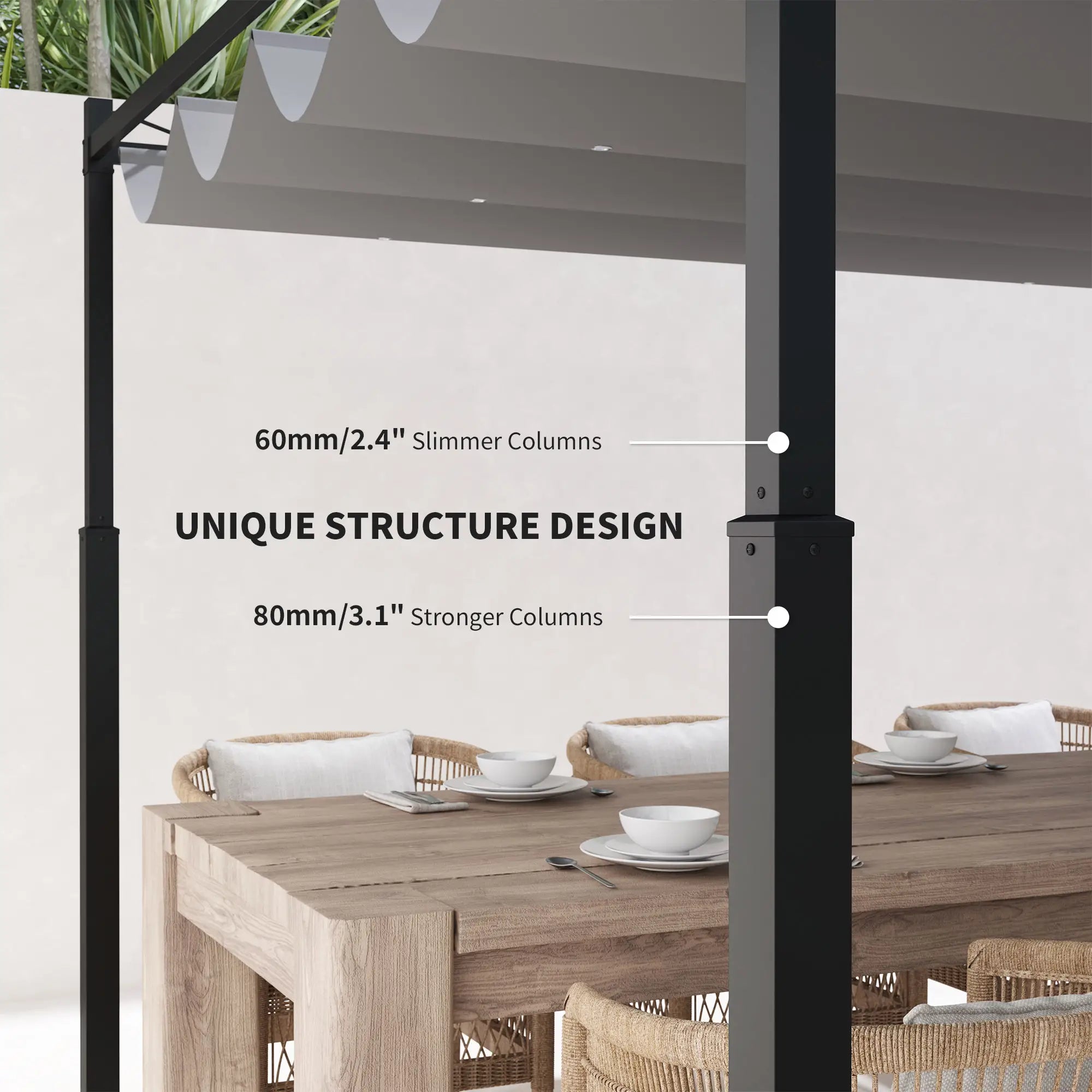 3 x 3(m) Metal Pergola with Retractable Roof and Magnetic Fixture, Outdoor Gazebo Garden Pergola Kit Sun Shade Canopy, UPF30+, 80mm Metal Column, Grey