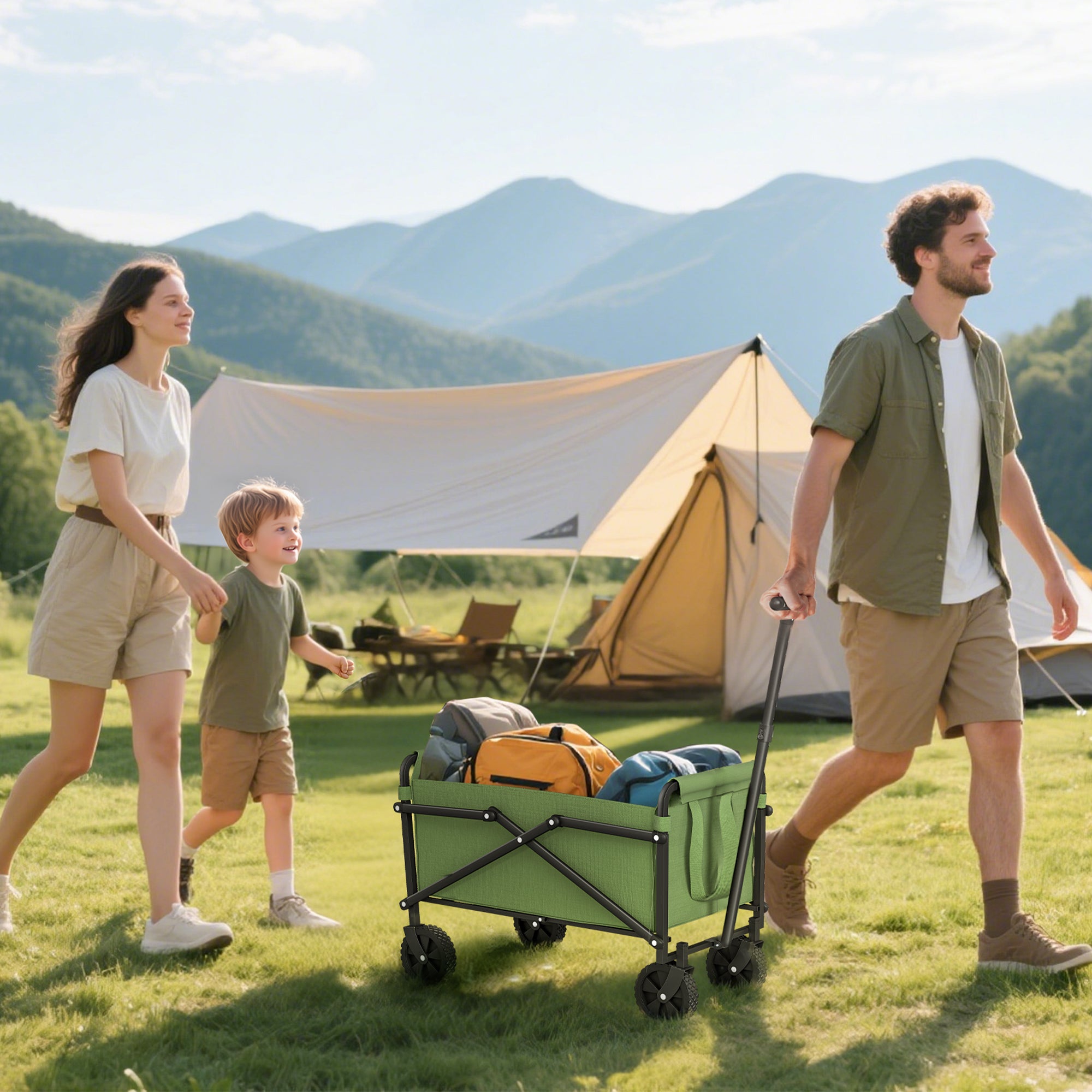 Outsunny 41L Festival Trolley, 60kg Heavy Duty Folding Trolley Cart, Green