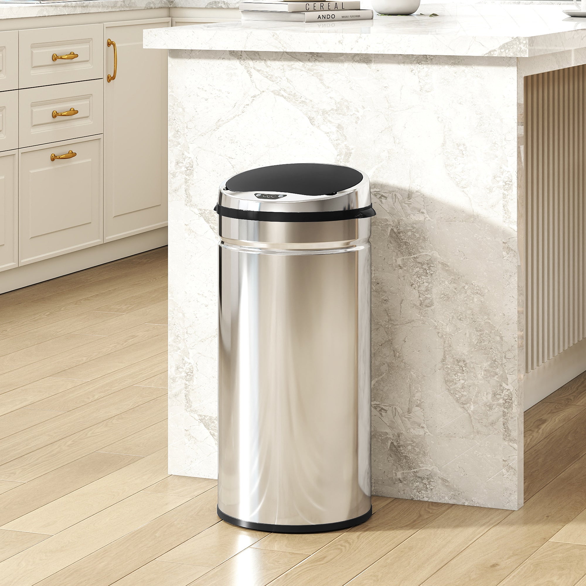 HOMCOM 42L Sensor Bin, Stainless Steel Kitchen Bin with Automatic Close