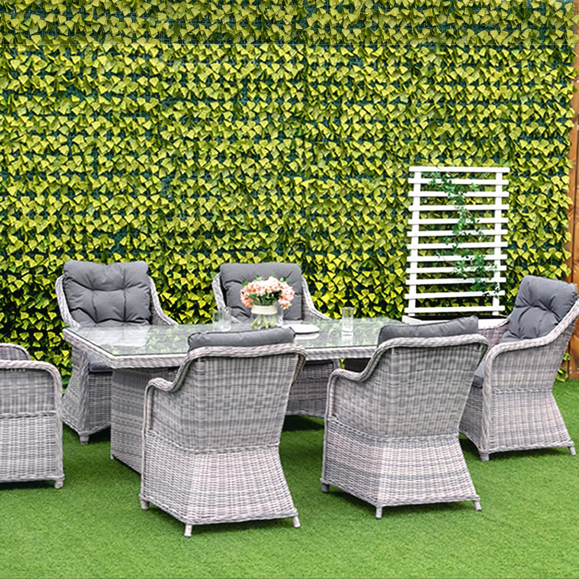 Seven-Piece Rattan Dining Set - Mixed Grey