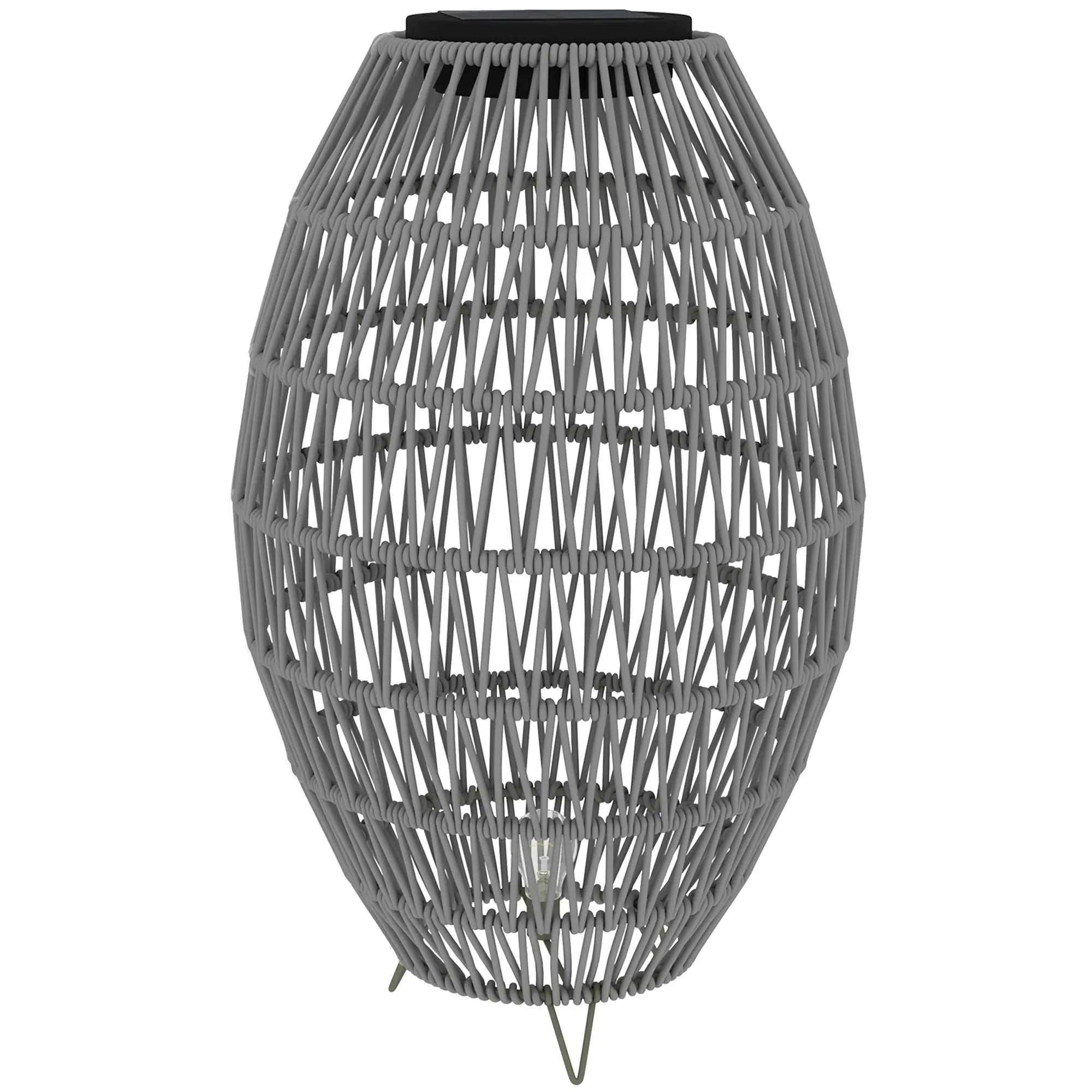 Rattan Solar Lamp, Garden Solar Lantern with Auto On/Off Light, IP44 Waterproof, Decorative Outdoor Rattan Lamp for Porch, Pathway, Grey