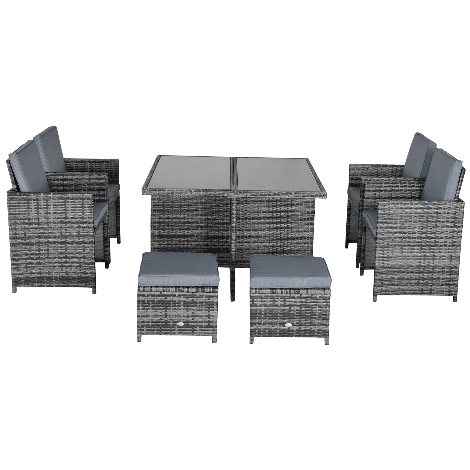 8-Seater Rattan Dining Set Garden Furniture Cushion Seat Woven Rattan Grey