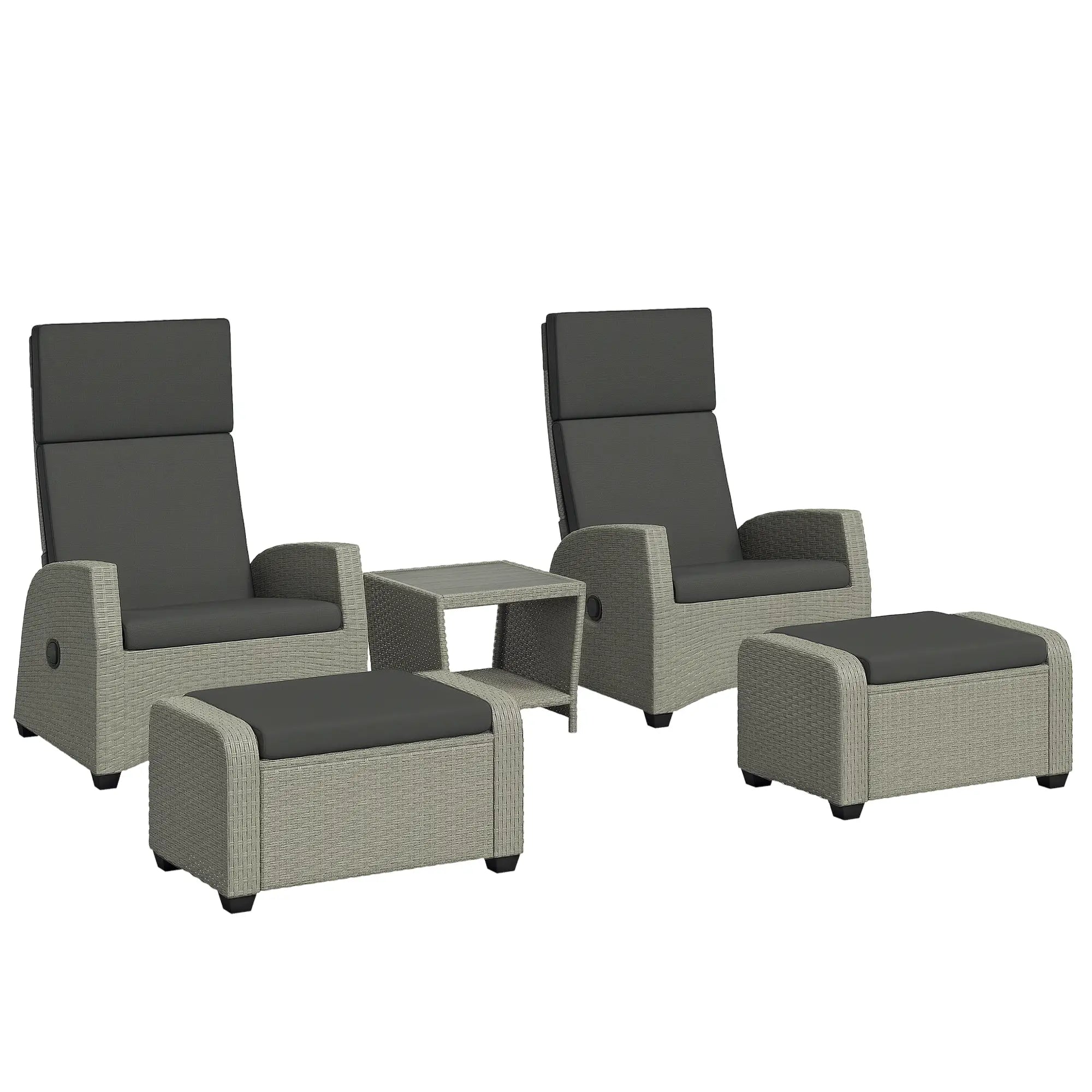 5-Piece Rattan Garden Furniture Set with Cushions - Charcoal Grey
