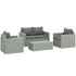 4 Piece Rattan Garden Furniture Set, 4 Seater Wicker Outdoor Sofa Set with 2 Armchairs, Loveseat, Acacia Wood Top Coffee Table, Cushions, Patio Conservatory Set for Balcony, Light Grey