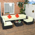 Seven-Piece Rattan Garden Set, with Glass-Top Table - Black/Beige
