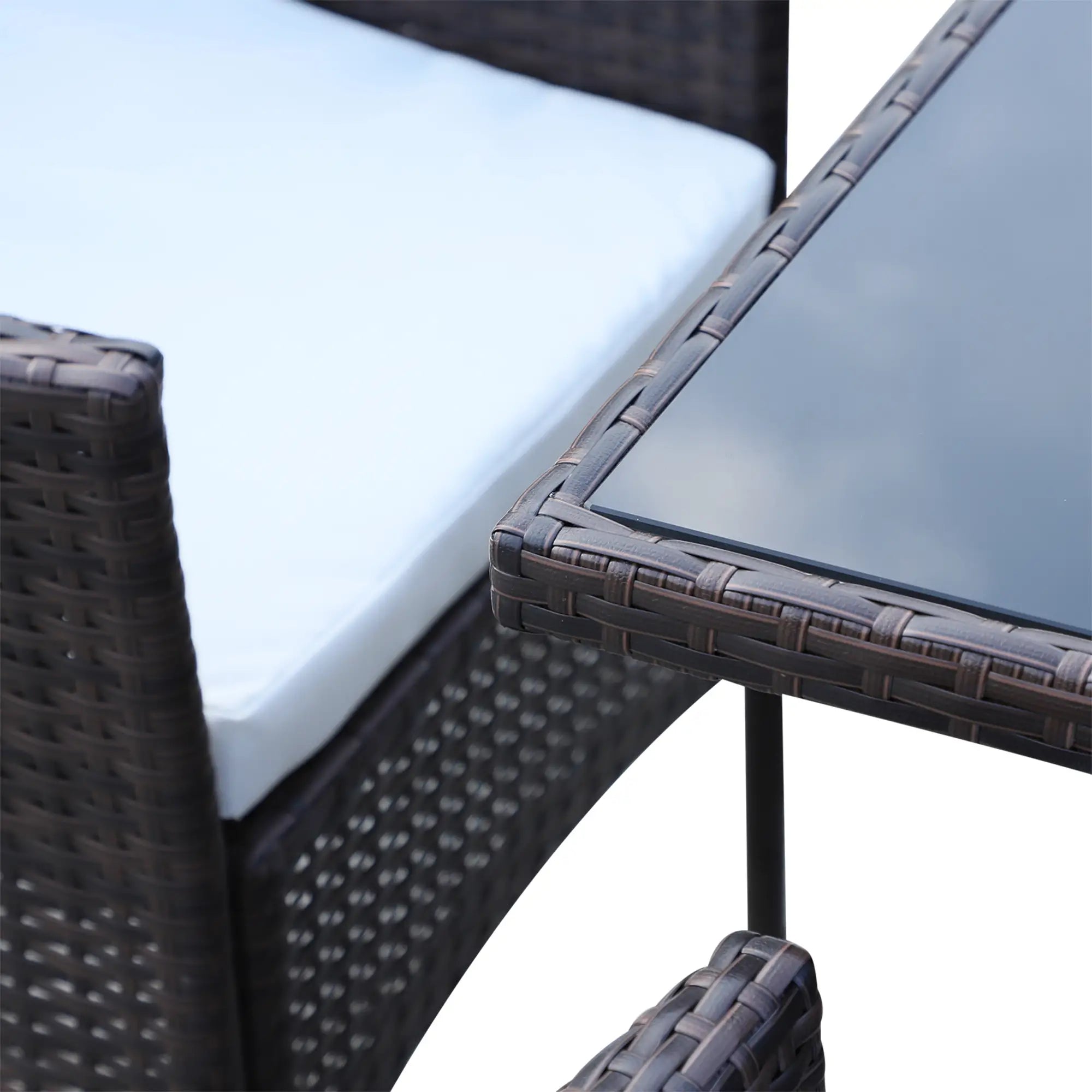 6 Seater Rattan Dining Set with Cushions, Rattan Garden Furniture Set with 6 Armchairs, Rectangular Glass Top Table, Outdoor Dining Table and Chairs, Brown