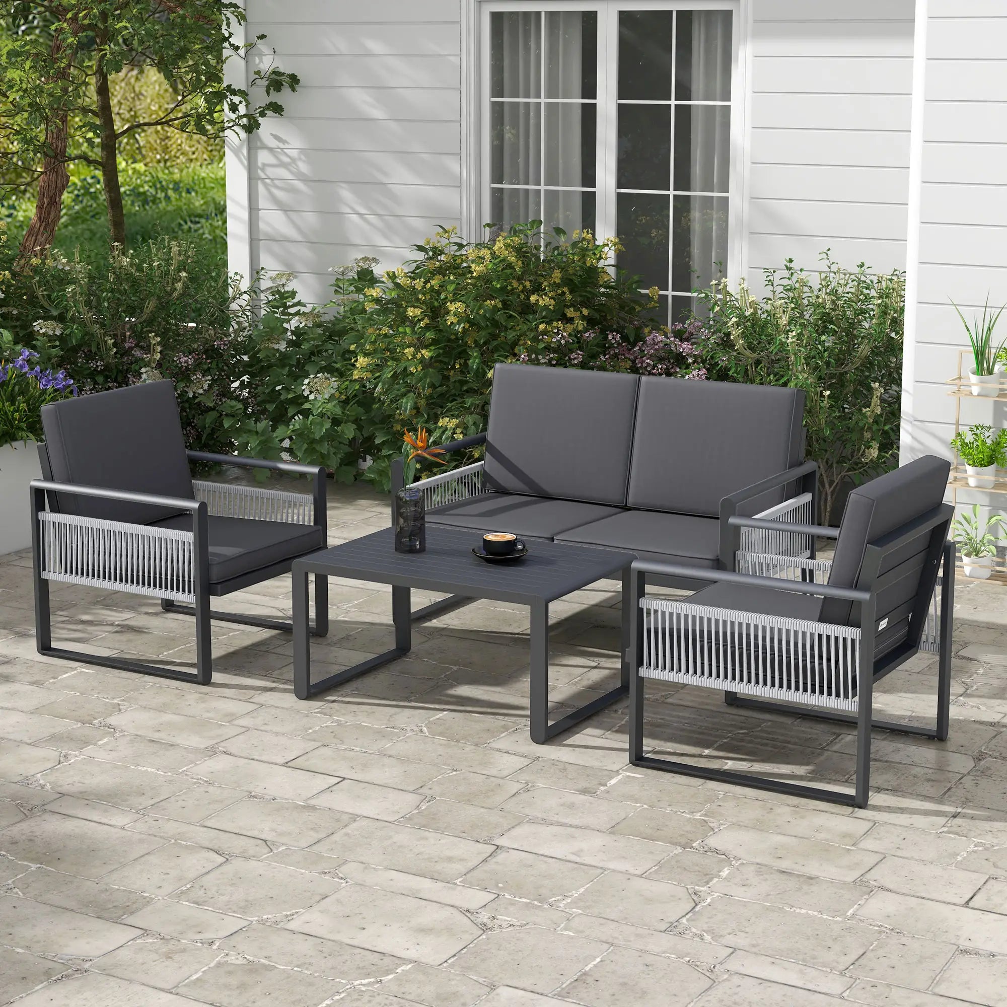 Four-Piece Aluminium Garden Dining Set, with Cushions
