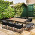 0 Seater Rattan Cube Garden Furniture Set, Rattan Dining Set with Cushions, Outdoor Dining Table and Chairs with 6 Armchairs, 4 Stools, Rectangular Wood Grain Plastic Top Table, Black