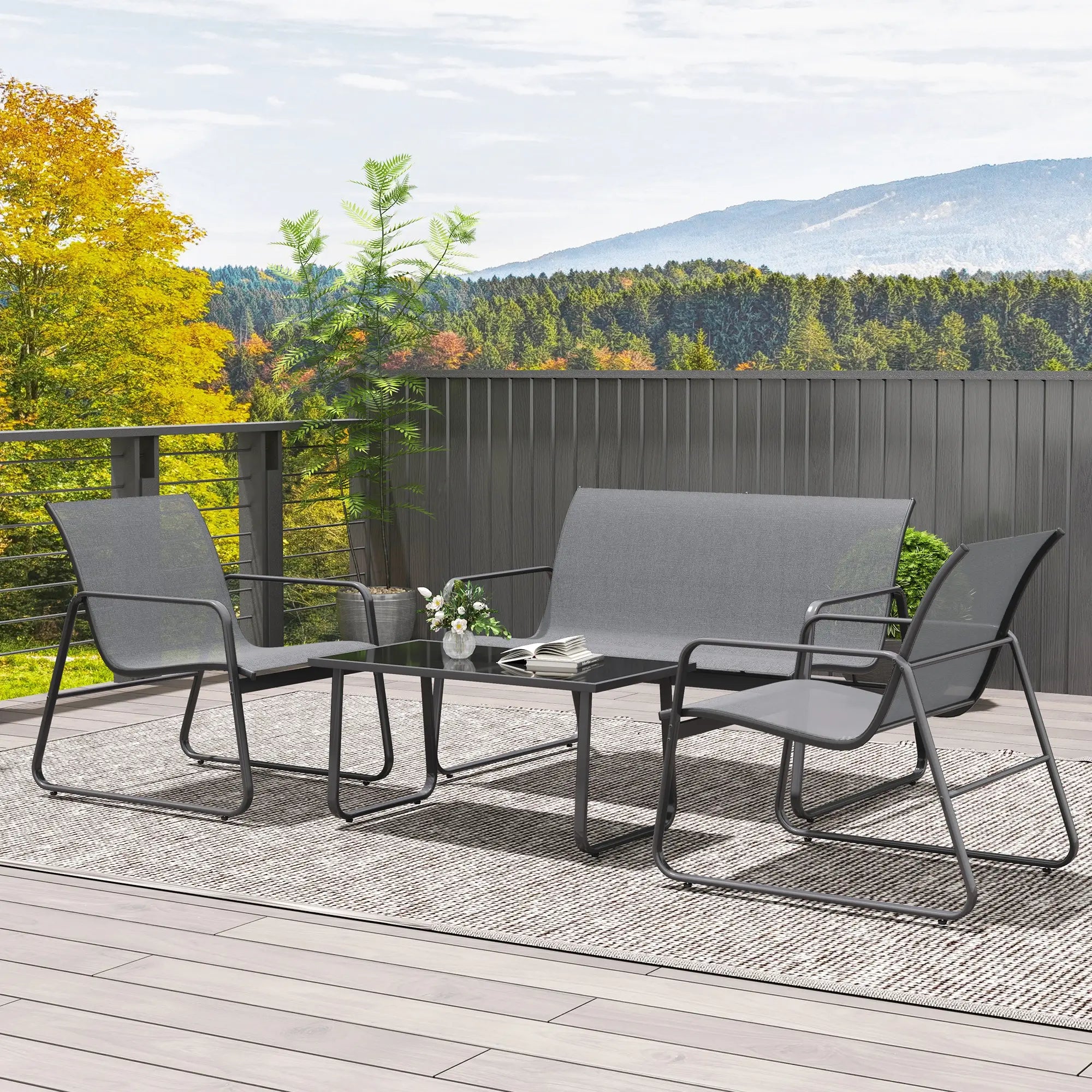 Four-Piece Minimalistic Garden Sofa Set - Light Grey