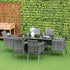 7-Piece Rattan Garden Furniture Set with Cushions, 6 Seater Garden Table and Chairs, Rattan Dining Set with 6 Armchairs, Rectangular Glass Top Table, Grey