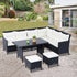8-Seater Garden Rattan Furniture Rattan Corner Dining Sofa Set Wicker Conservatory Furniture Lawn Patio Coffee Table Foot Stool w/Cushion-Black