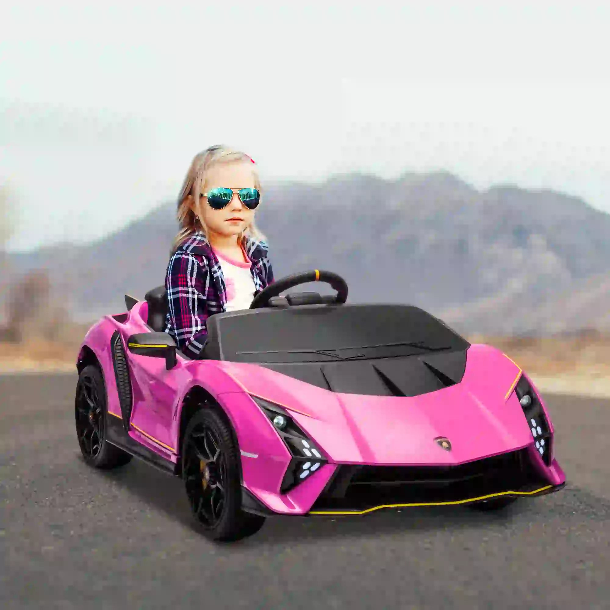 12V Lamborghini Autentica Licensed Kids Electric Car with Remote Control, 4 Suspension Wheels, Soft Start, Pink