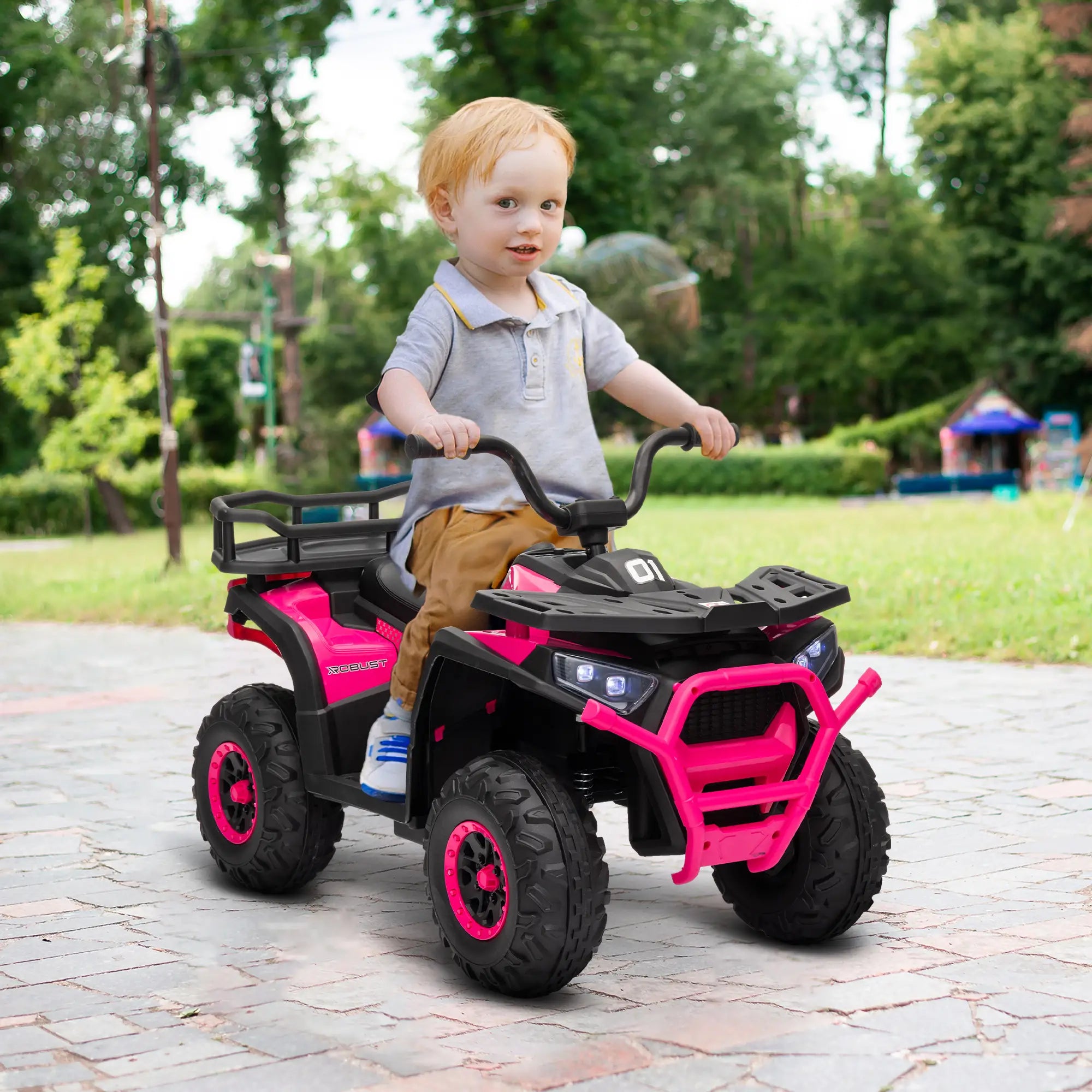 12V Kids Electric Ride on ATV, Battery Powered Quad Bike w/ Spring Suspension, Forward Backward, Storage Basket - Pink