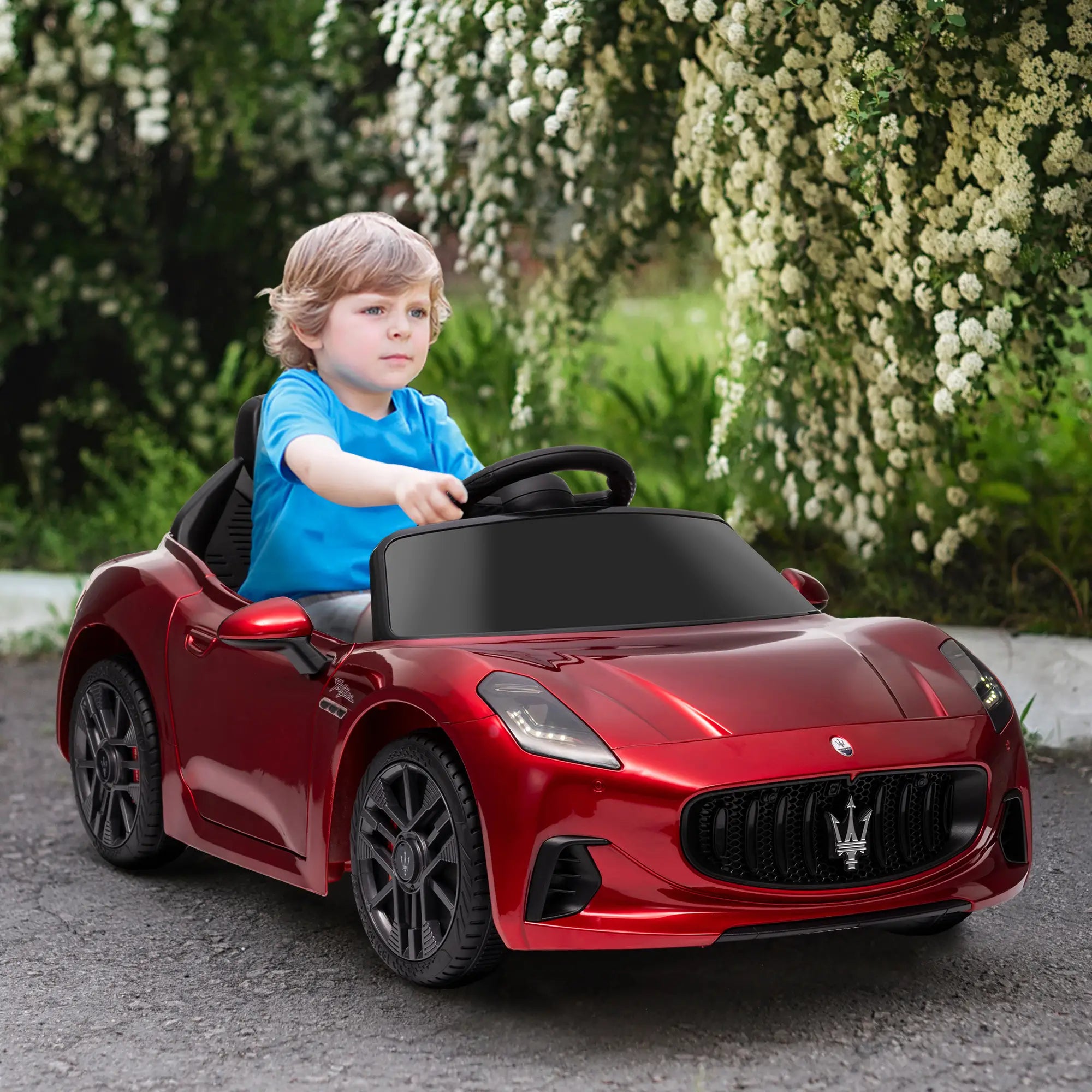 12V Maserati Gran Turismo Folgore Lincesed Kids Electric Car with Remote Control, Soft Start, Wine Red