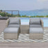 5 Piece Rattan Garden Furniture Set w/ 10cm Thick Cushions, Aluminium Frame Wicker Outdoor Balcony Sofa Set with Corner Armchairs, Ottomans, and Glass Top Table, Mixed Brown
