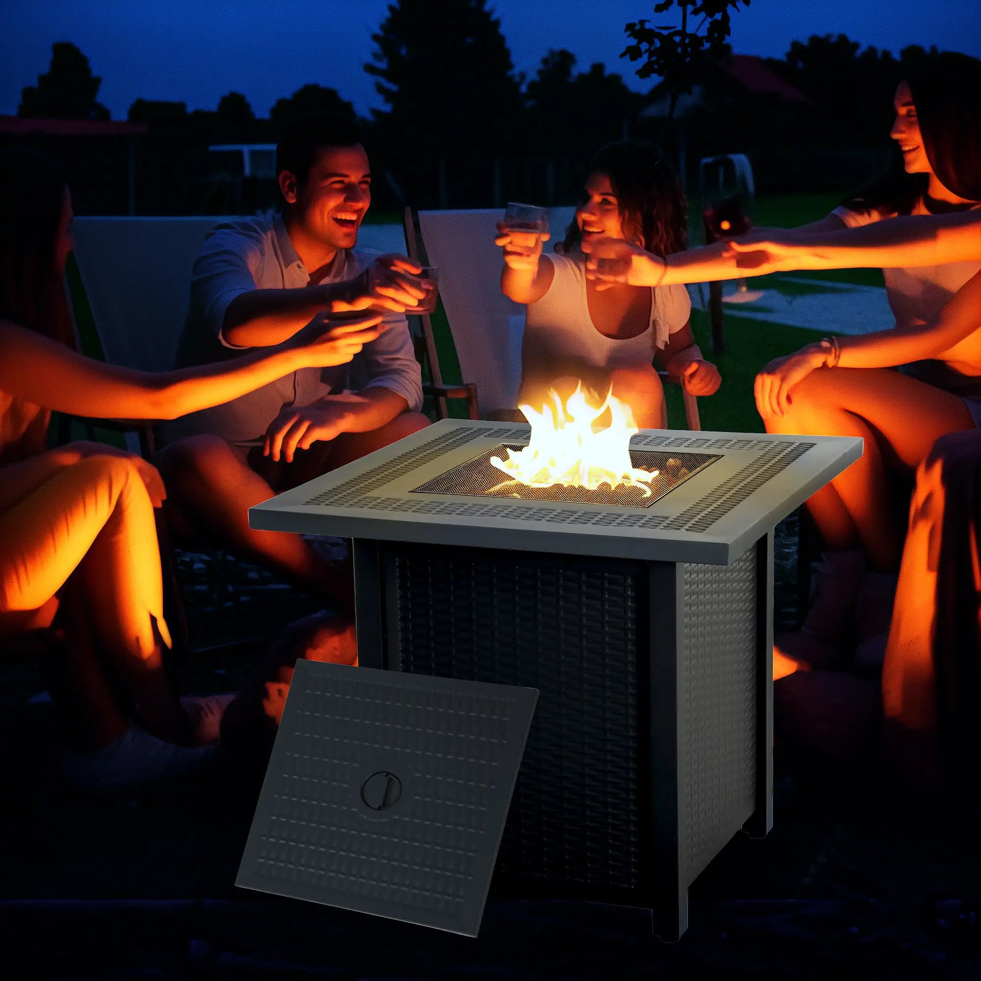 71 x 71cm 40000 BTU Gas Firepit Table - Black/Dark Grey
