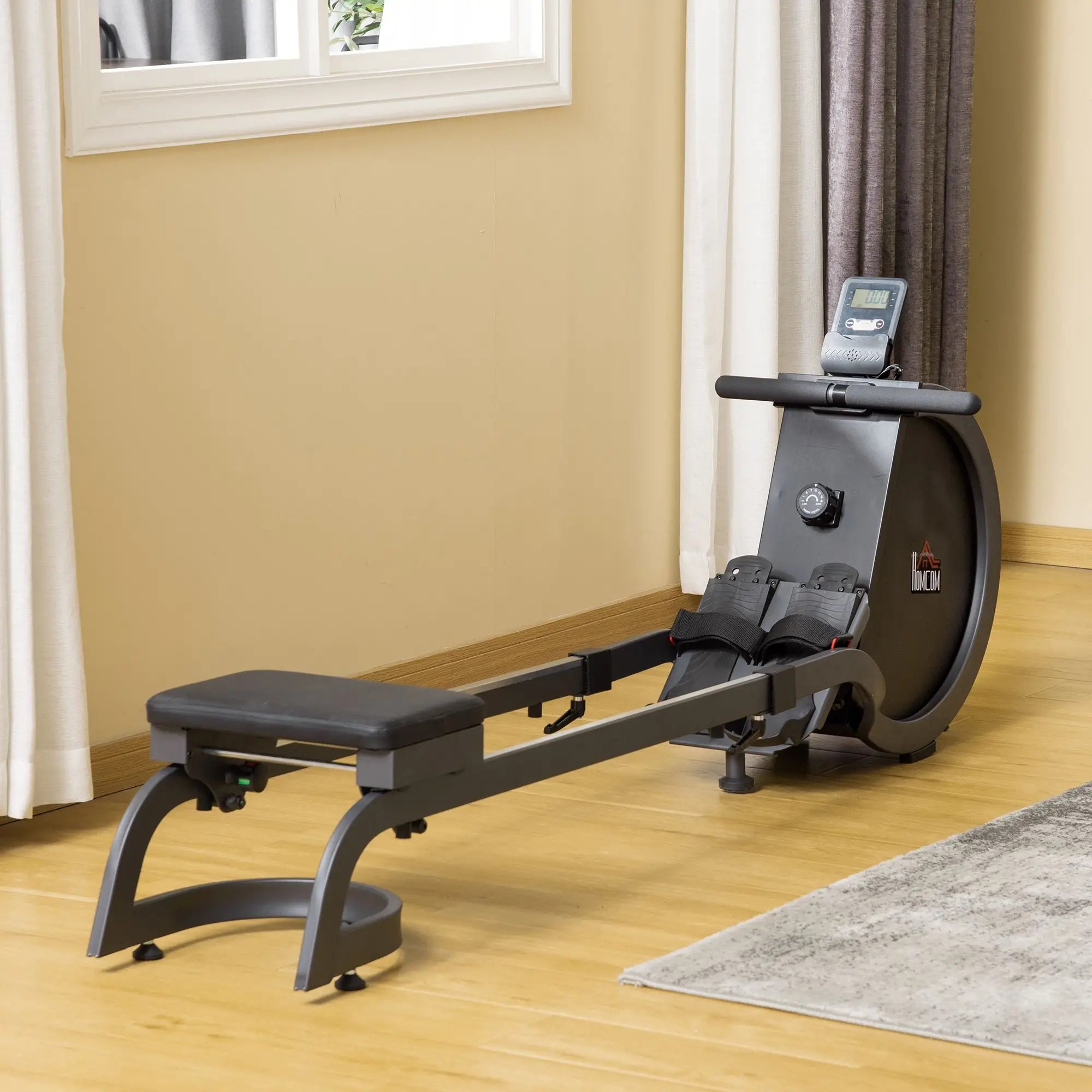 Folding Rowing Machine with 16-Level Adjustable Magnetic Resistance, Aluminium Side Rail, Digital Monitor, Cardio Workout Rower, for Home, Gym, Office