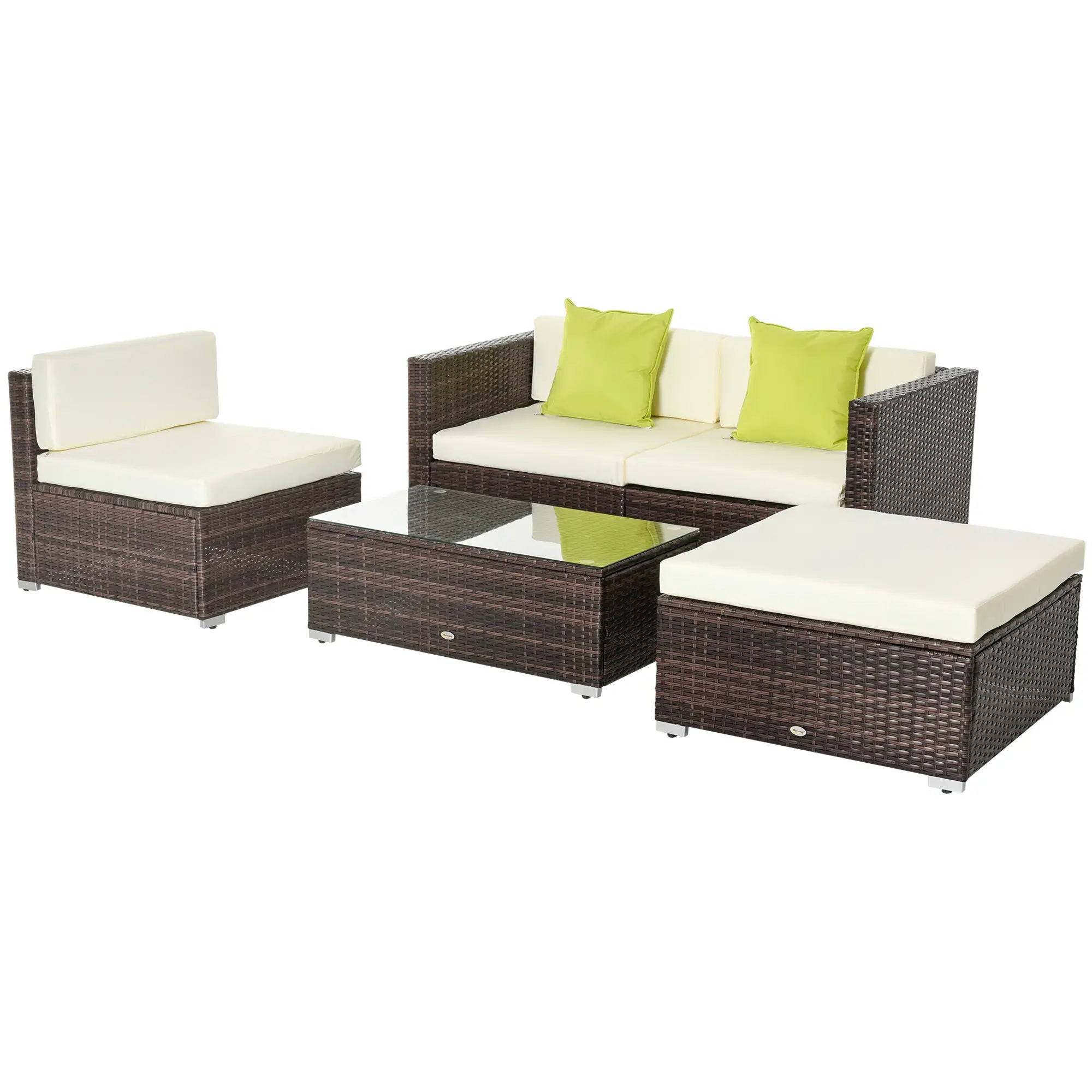 4-Seater Rattan Sofa Set Garden Outdoor Sectional Sofa Coffee Table Combo Patio Furniture-Brown