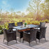 6 Seater Rattan Dining Set with Cushions, Rattan Garden Furniture Set with 6 Armchairs, Rectangular Glass Top Table, Outdoor Dining Table and Chairs, Brown