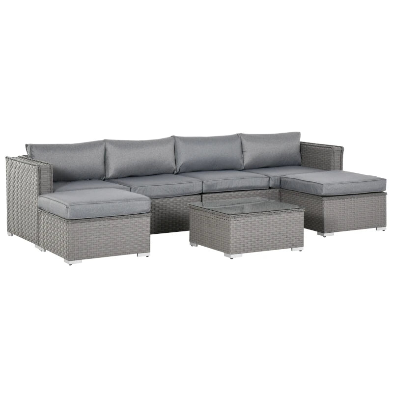 5 PCs PE Rattan Wicker Corner Sofa Set Bonzer Outdoor Conservatory Furniture Lawn Patio Tea Table Footstool w/ Cushion - Grey