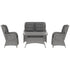 Garden PE Rattan Dining Sofa Set, Outdoor 4 Seater Wicker Furniture, High Back Chairs with Cushions, Tempered Glass Coffee Table for Patio, Light Grey