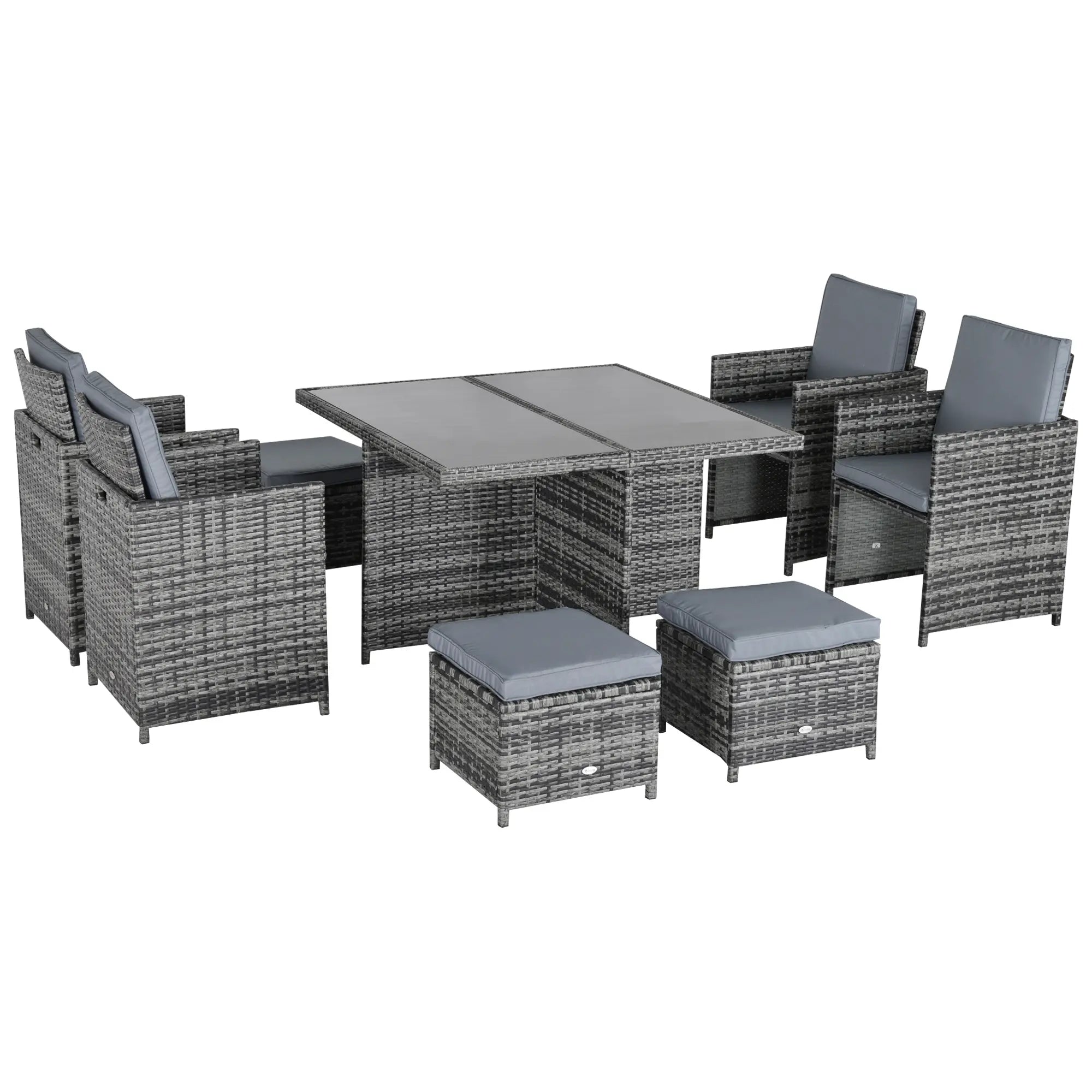 8-Seater Rattan Dining Set Garden Furniture Cushion Seat Woven Rattan Grey