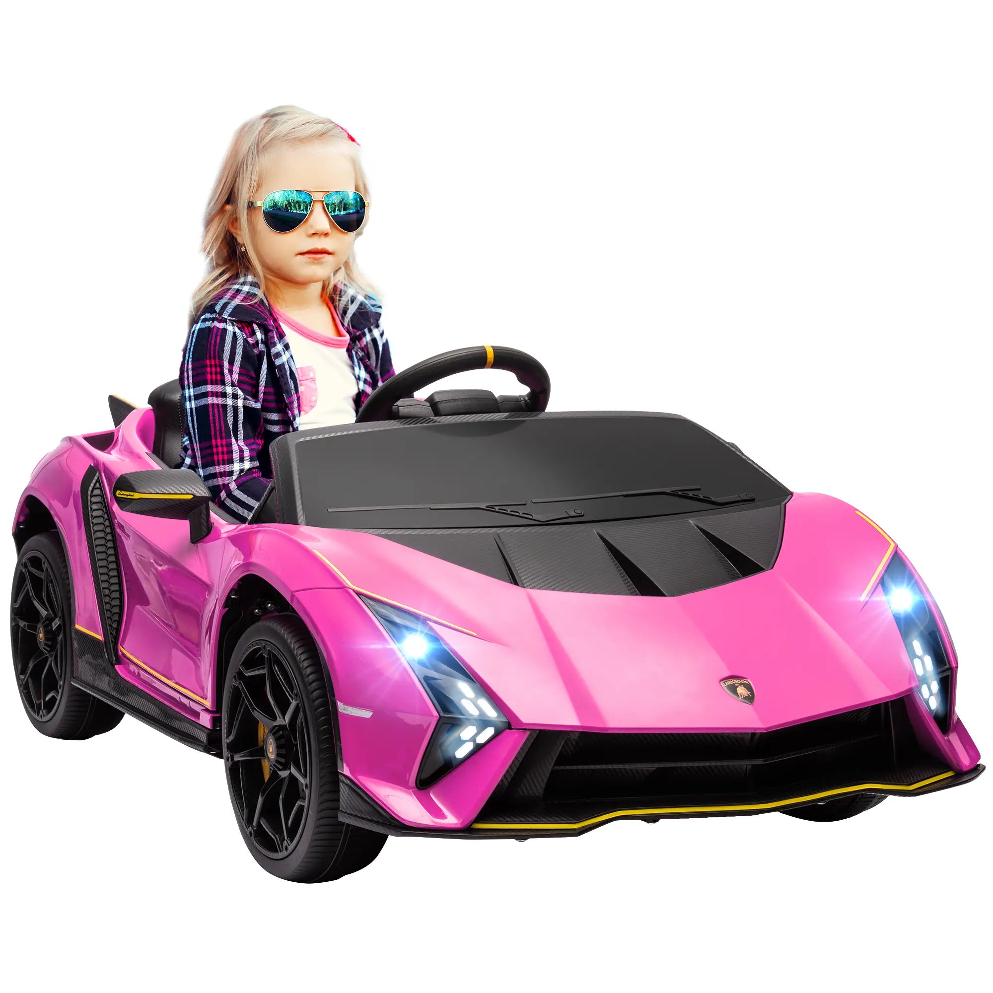 12V Lamborghini Autentica Licensed Kids Electric Car with Remote Control, 4 Suspension Wheels, Soft Start, Pink