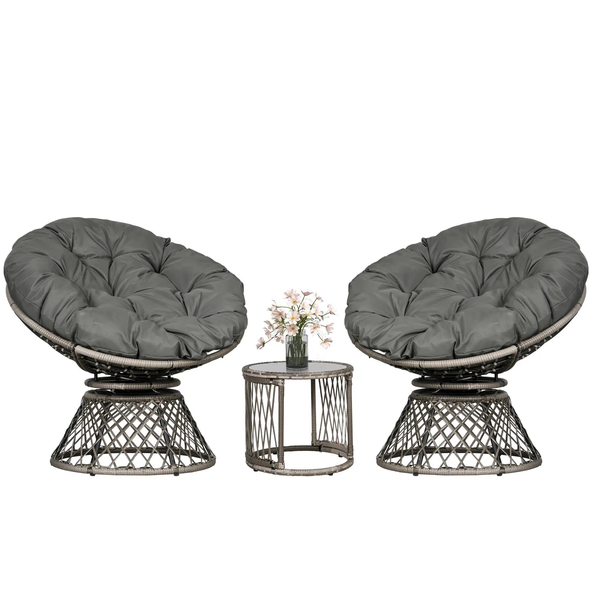 Three-Piece Rattan Garden Moon Chair Set - Grey